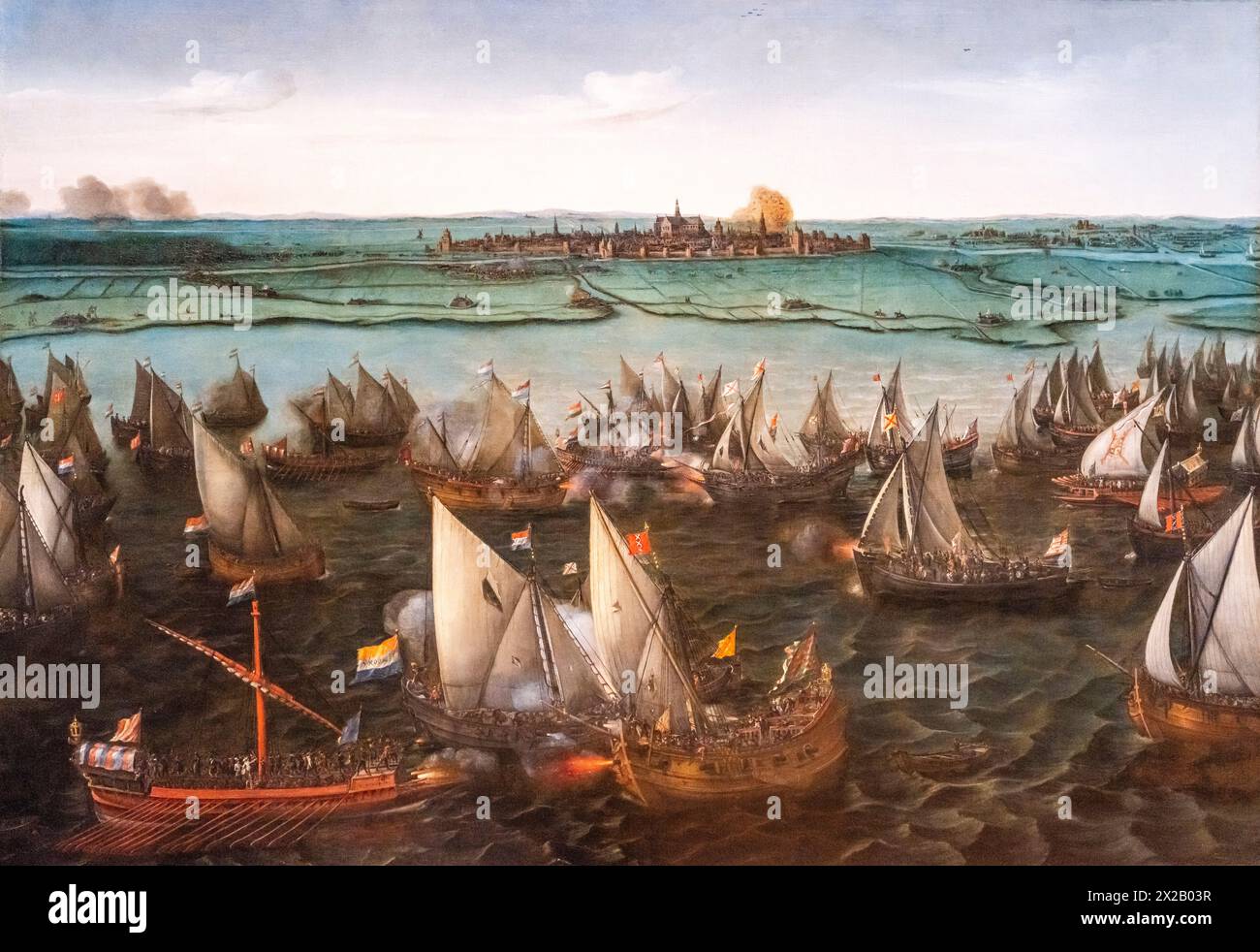 Bataille entre navires hollandais et espagnols à Haarlemmermeer, Hendrick Cornelisz Vroom, en 1629 ou après huile sur toile, Amsterdam, pays-Bas Banque D'Images