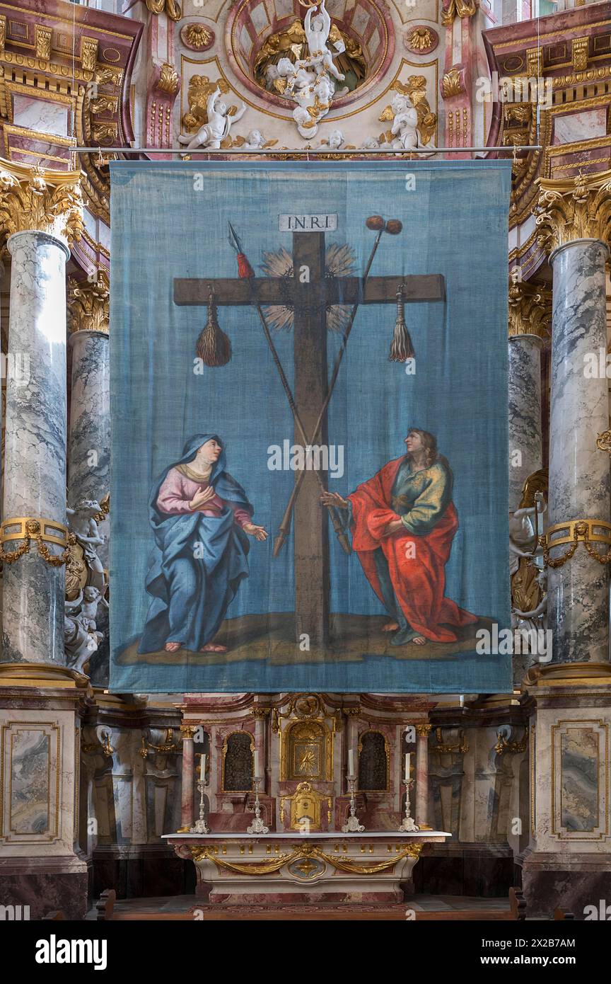Toile de Carême historique, vers 1750, devant l'autel, église du monastère St Roch, Ebrach, basse-Franconie, Bavière, Allemagne, Europe Banque D'Images