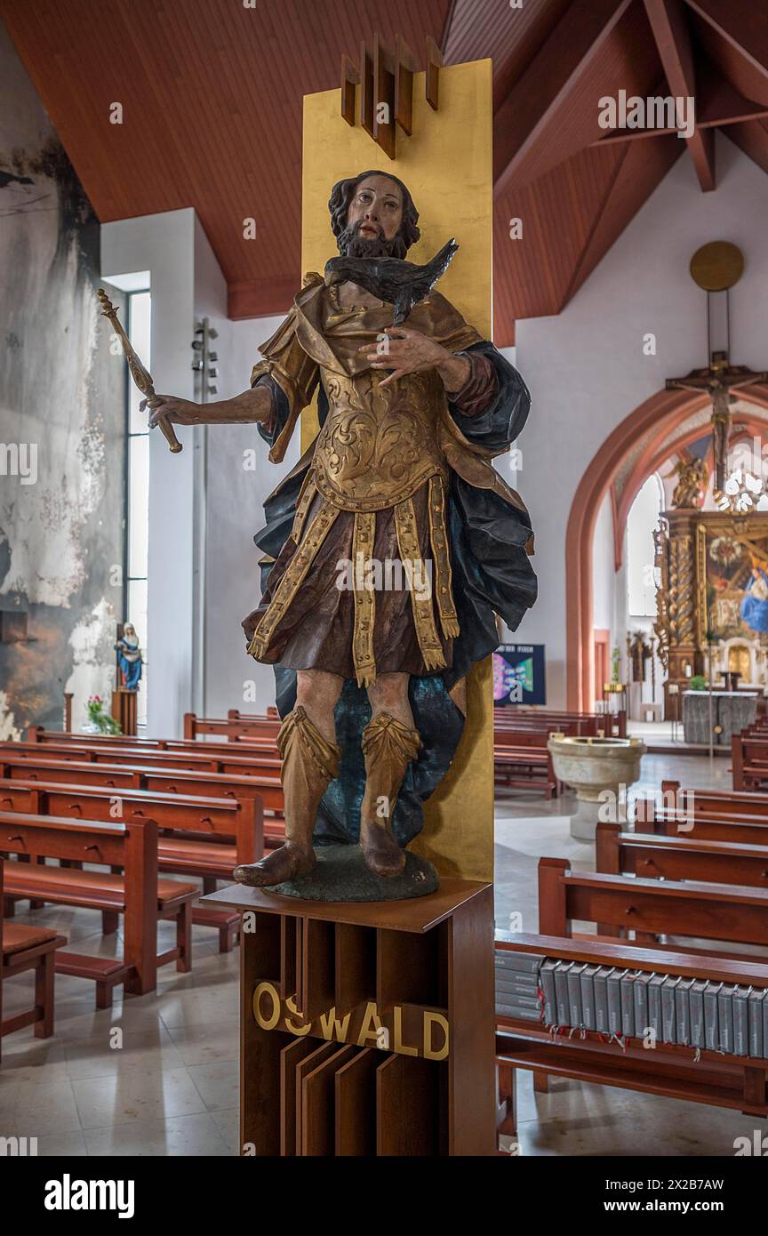 Sculpture de St Oswald, saint patron de l'église St Oswald, Baunach, haute-Franconie, Bavière, Allemagne, Europe Banque D'Images