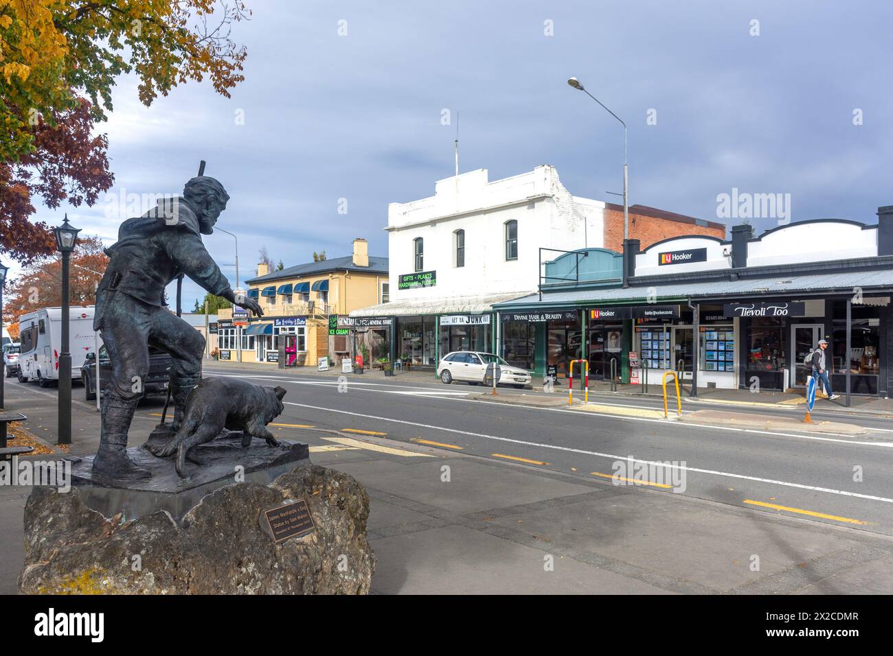 Statue de James MacKenzie & Dog, main Street, Fairlee, Canterbury, Nouvelle-Zélande Banque D'Images