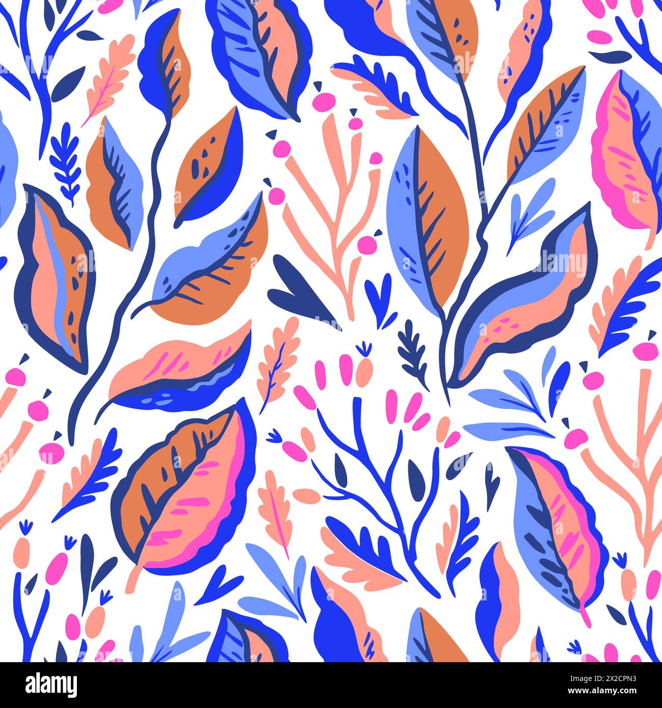 Motif botanique doodle coloré. Impression vectorielle avec des éléments végétaux simples dessinés à la main Illustration de Vecteur