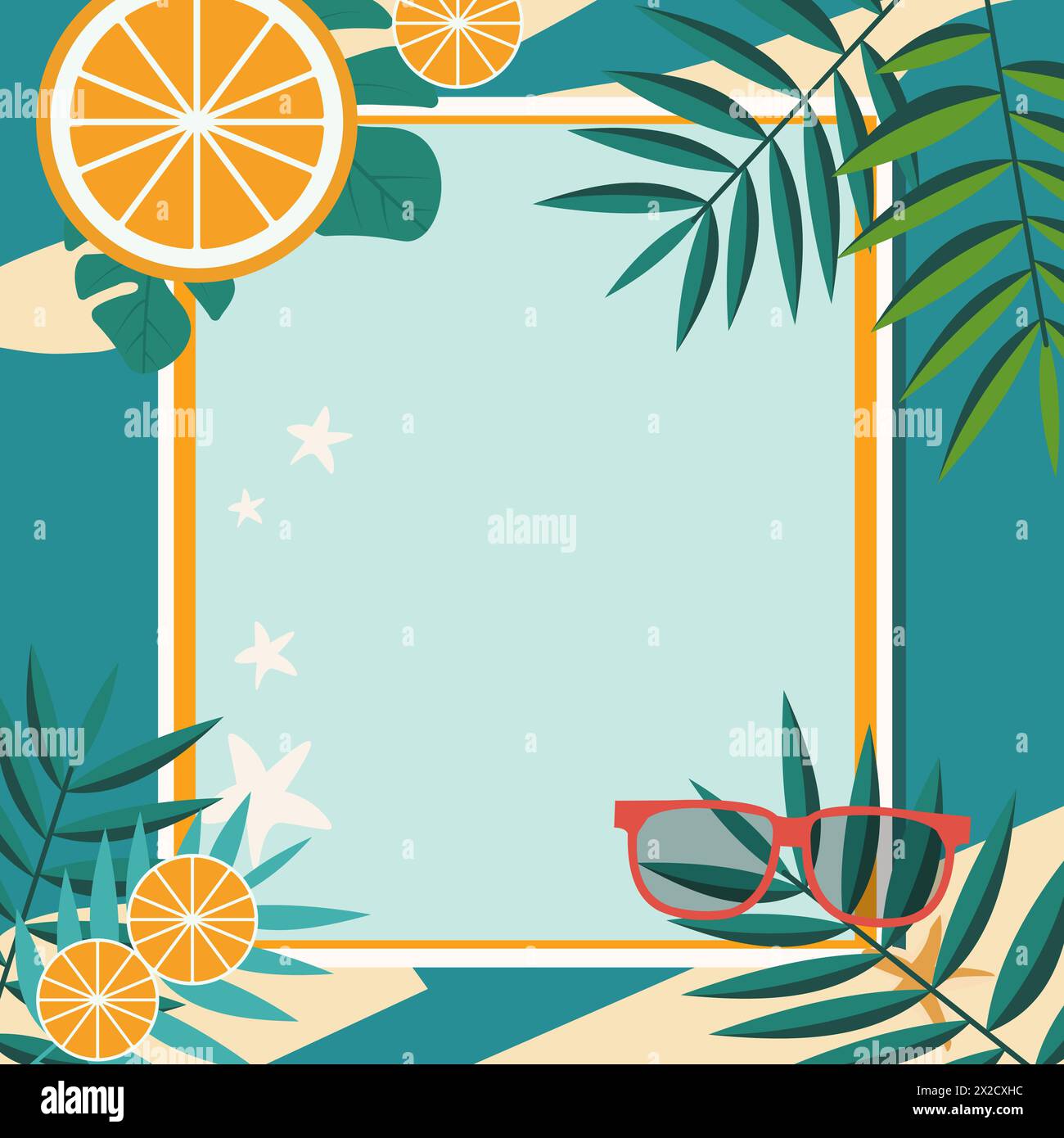 Fond de cadre de ligne d'été avec Orange feuille tropicale et espace de copie Illustration de Vecteur