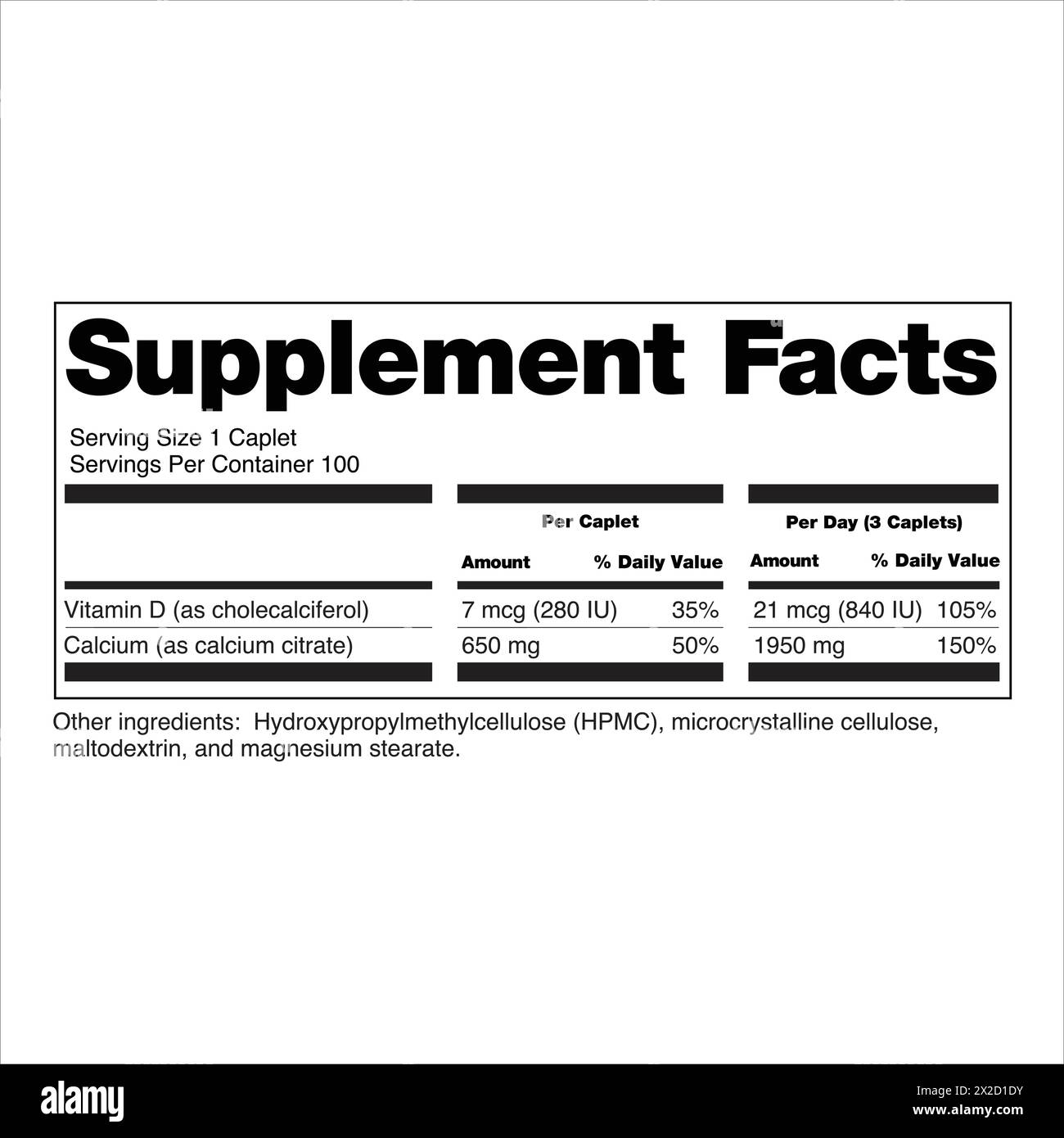 FDA Nutrition Supplément Facts étiquetage étiquettes complément alimentaire illustrant les informations «par portion» et «par jour» comprend la liste volontaire Illustration de Vecteur