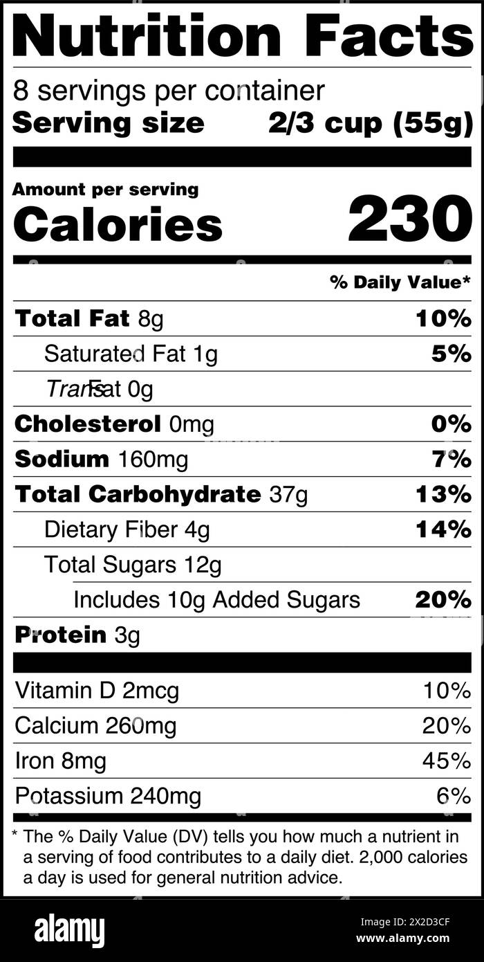 Étiquette des faits nutritionnels US Food Drugs Administration 01 Illustration de Vecteur