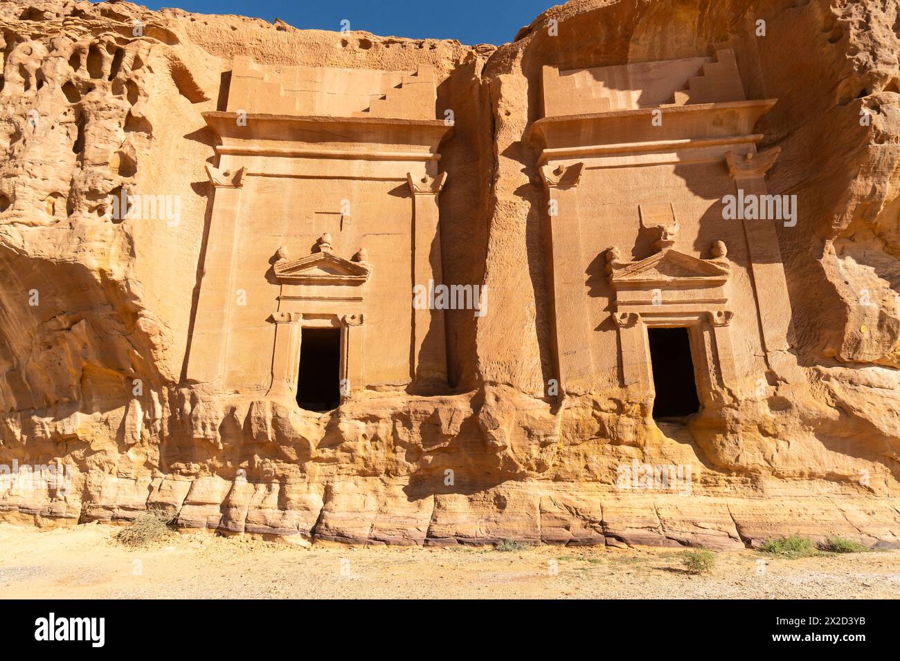 Al Ula, Arabie Saoudite : les tombeaux amous de la civilisation nabatéenne, Al-Ula étant leur deuxième plus grande ville après Pétra, sur le site de Madain Saleh en th Banque D'Images