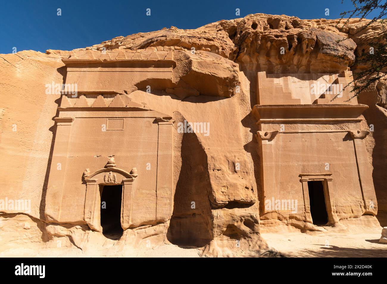 Al Ula, Arabie Saoudite : les tombeaux amous de la civilisation nabatéenne, Al-Ula étant leur deuxième plus grande ville après Pétra, sur le site de Madain Saleh en th Banque D'Images