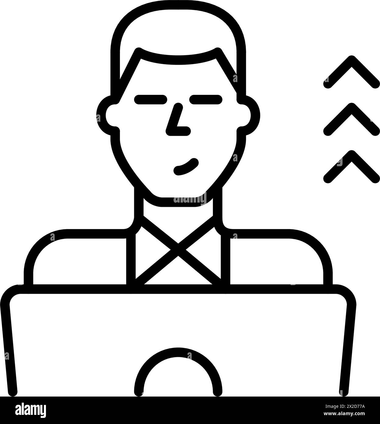 Homme souriant à l'ordinateur portable et flèches vers le haut. Parcours professionnel réussi. Icône vectorielle Pixel Perfect Illustration de Vecteur