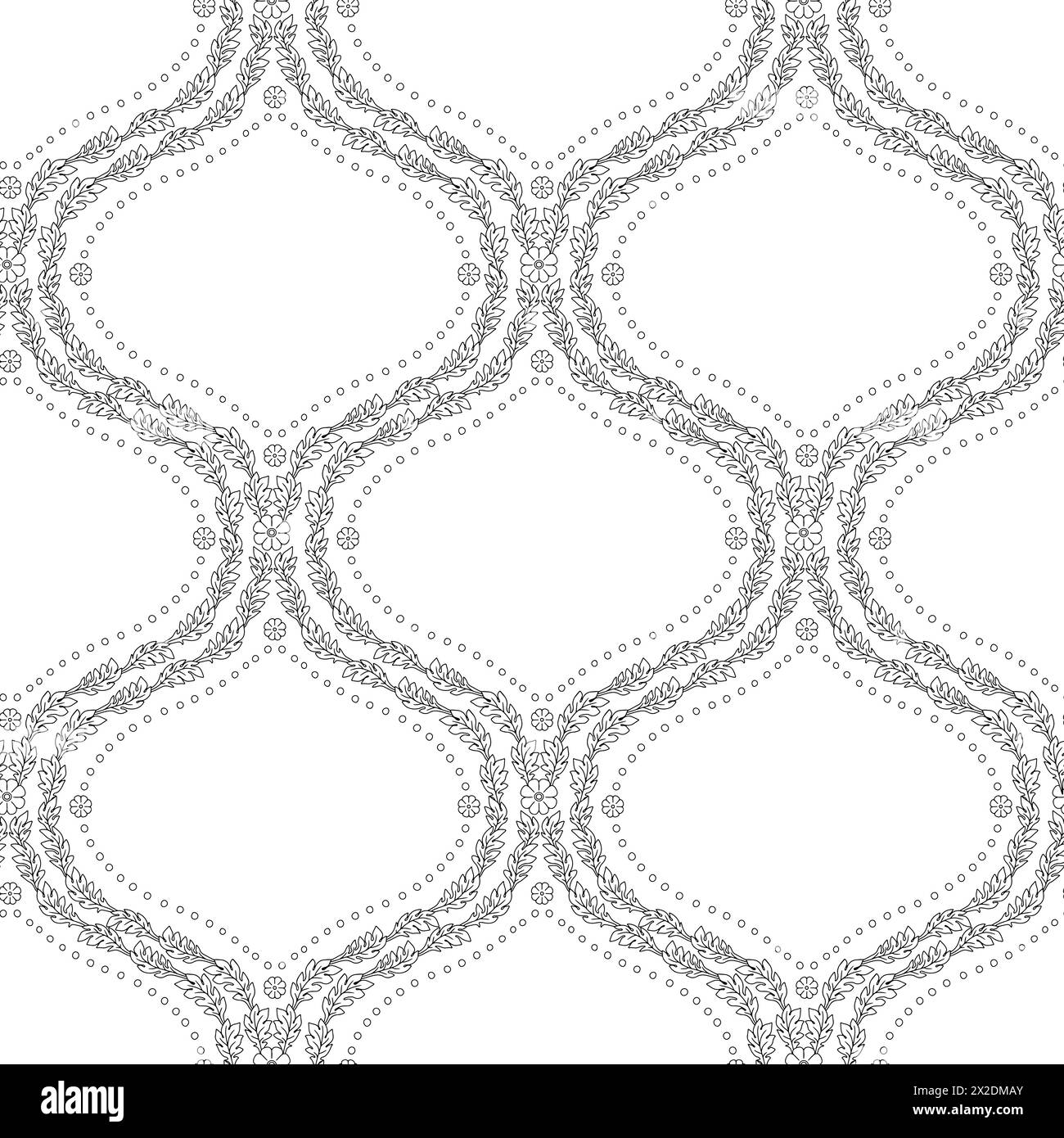 Motif sans couture avec motifs géométriques linéaires noirs ogée floral sur fond blanc Illustration de Vecteur
