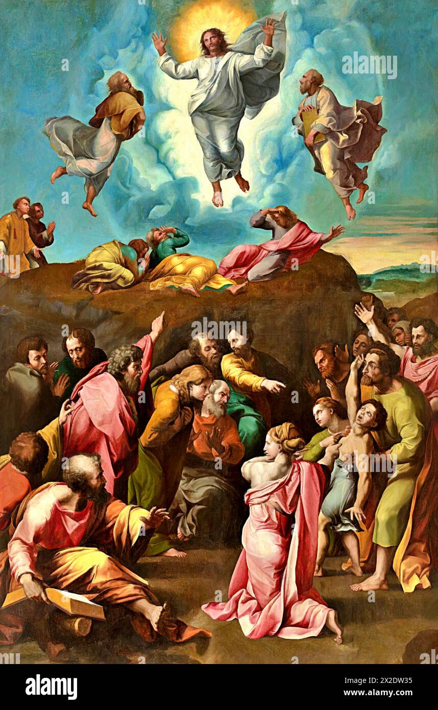 La Transfiguration,1519-1520 (peinture) de l'artiste Raphaël (Raffaello Sanzio d'Urbino) (1483-1520) Italien. Illustration de Vecteur