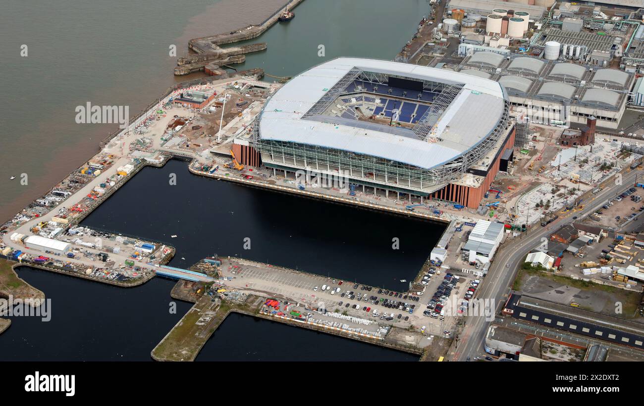 Vue aérienne du stade Everton, un terrain de football en construction sur Bramley-Moore Dock à Vauxhall, Liverpool Banque D'Images