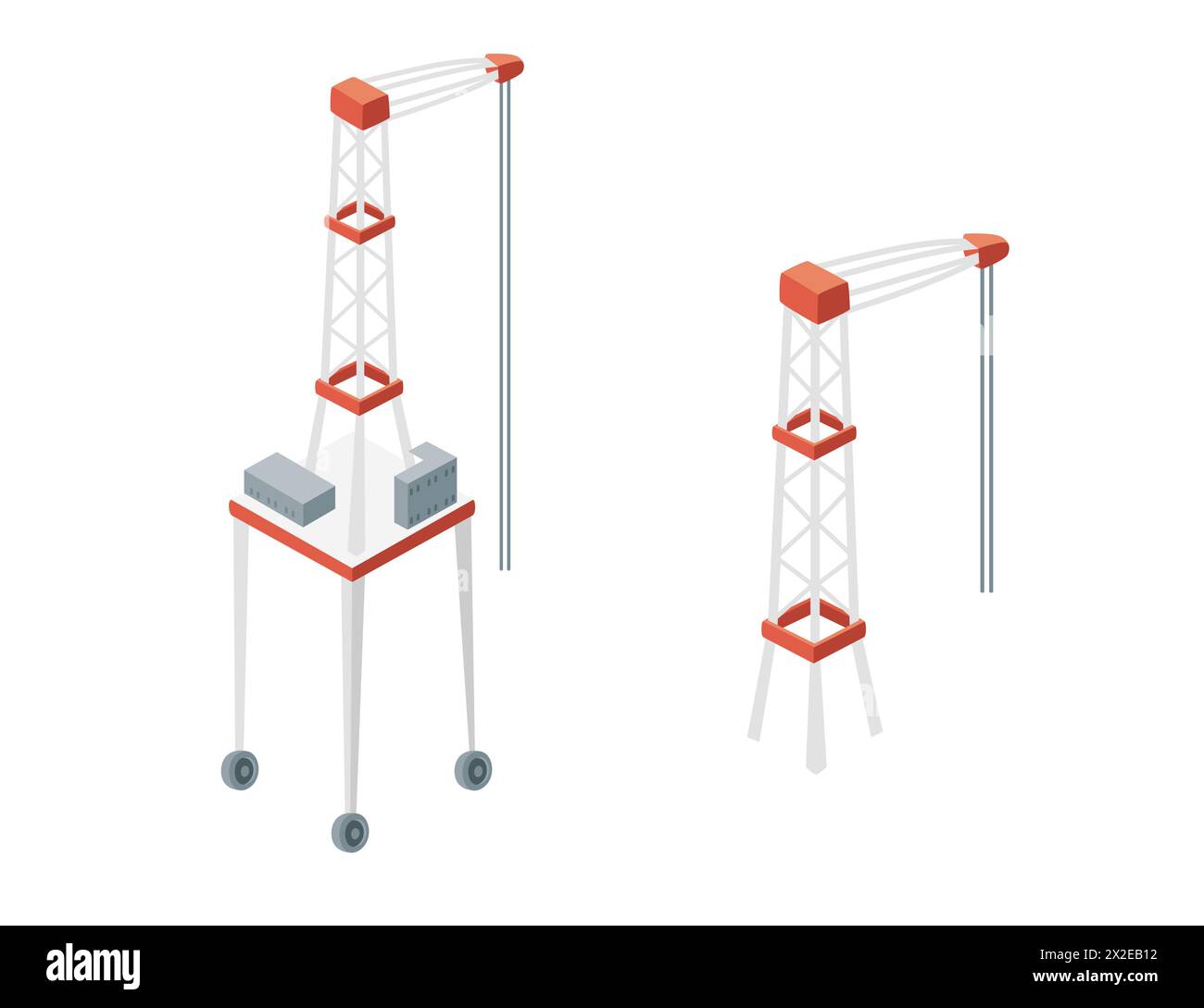 Illustration vectorielle de machine de levage industrielle de grue portuaire mobile en métal isolée sur fond blanc Illustration de Vecteur