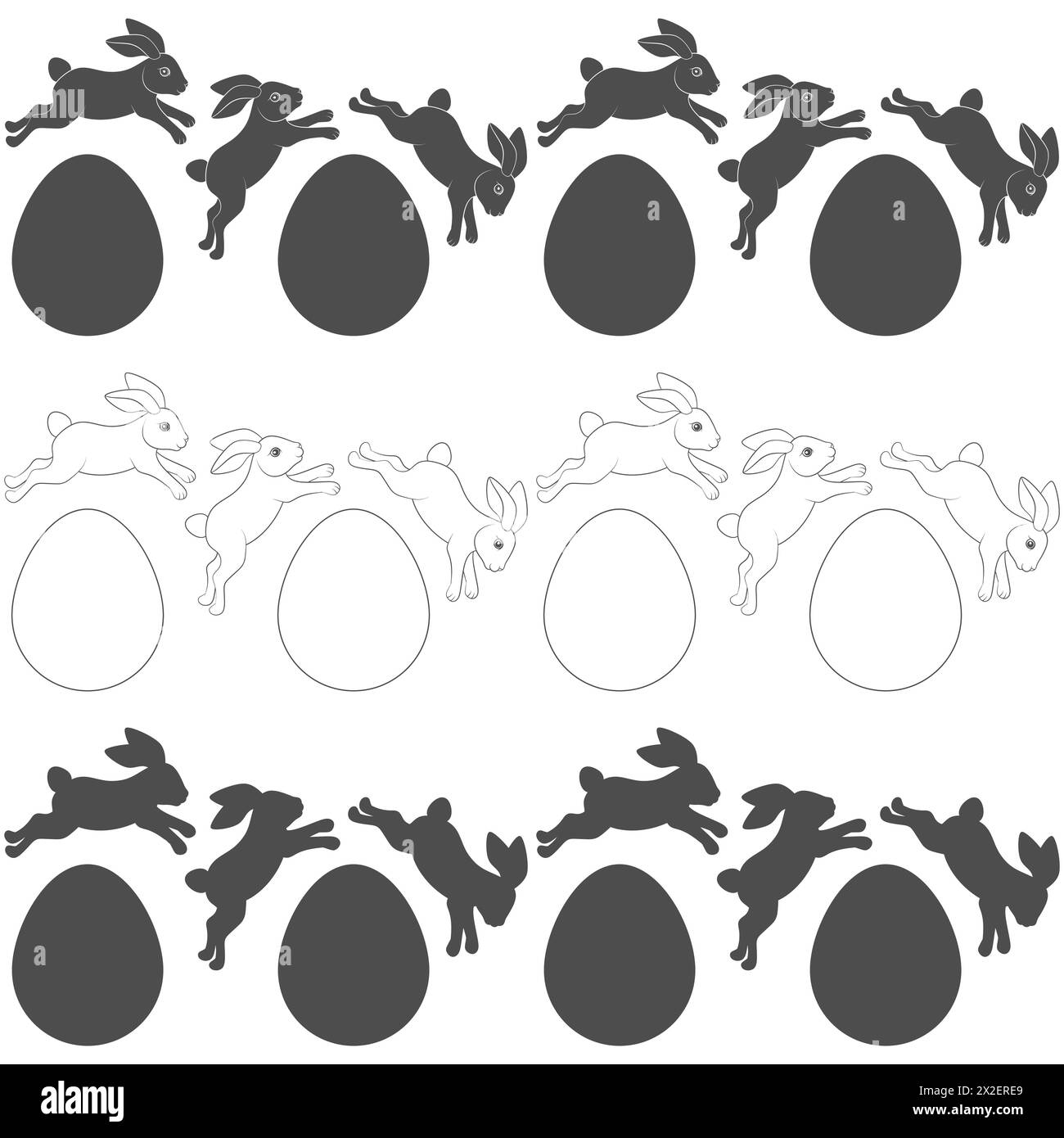 Ensemble de motifs horizontaux sans couture avec lapin de Pâques et œufs. Objets vectoriels isolés sur fond blanc. Illustration de Vecteur