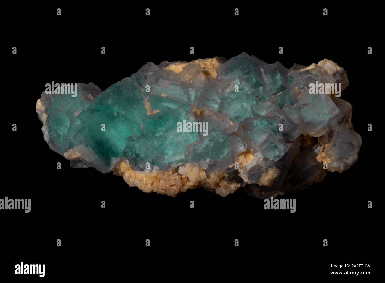 Gros plan sur un échantillon minéral de cristaux de fluorite Banque D'Images
