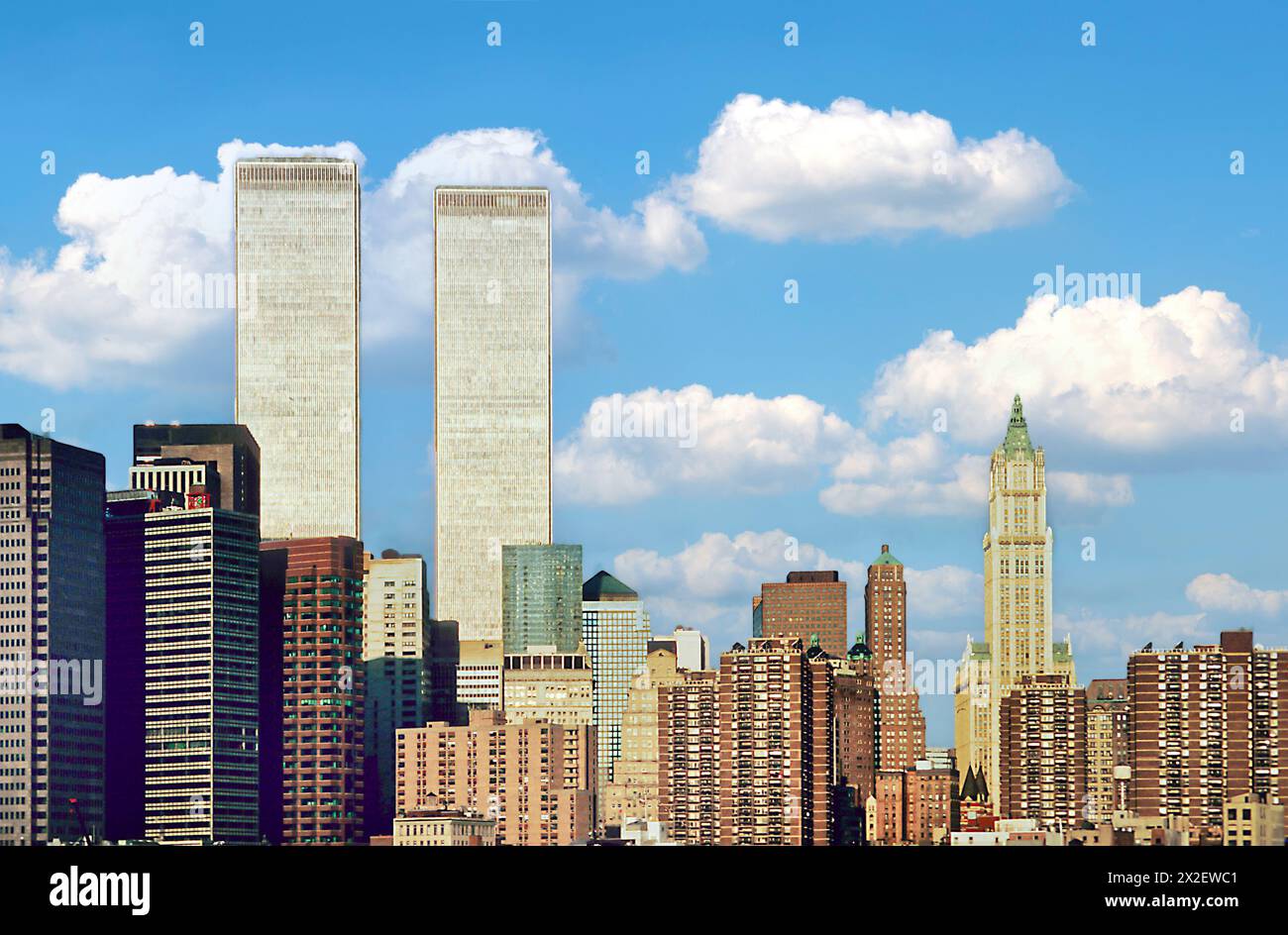 New York, Etats-Unis - 22 février 1997: Lower mahattan et World Trade Center à New York, Amérique. Le WTC a été détruit par 911 de terroristes. Banque D'Images