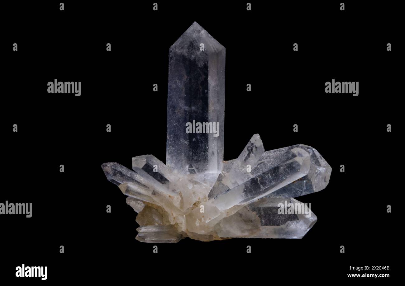 Gros plan d'échantillon minéral de cristaux de quartz Banque D'Images