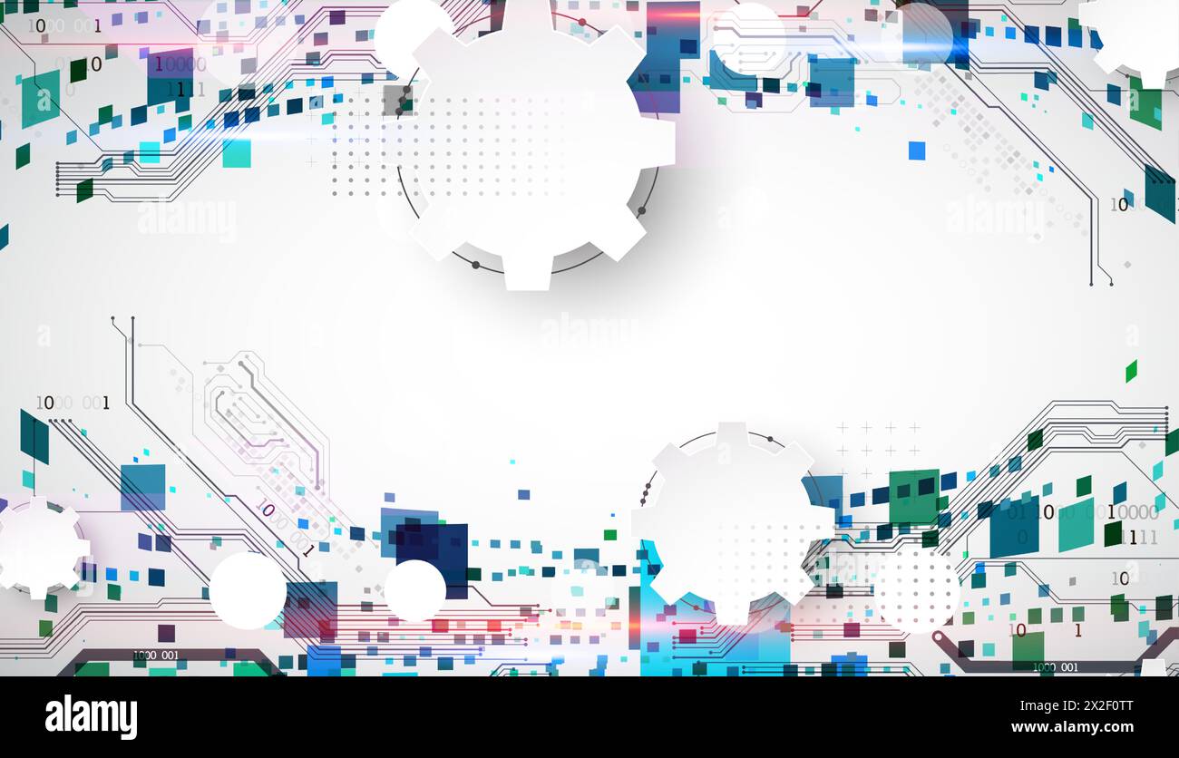 Fond technologique abstrait avec des carrés. Le travail se fait sur un fond gris avec des éléments lumineux. Illustration de Vecteur