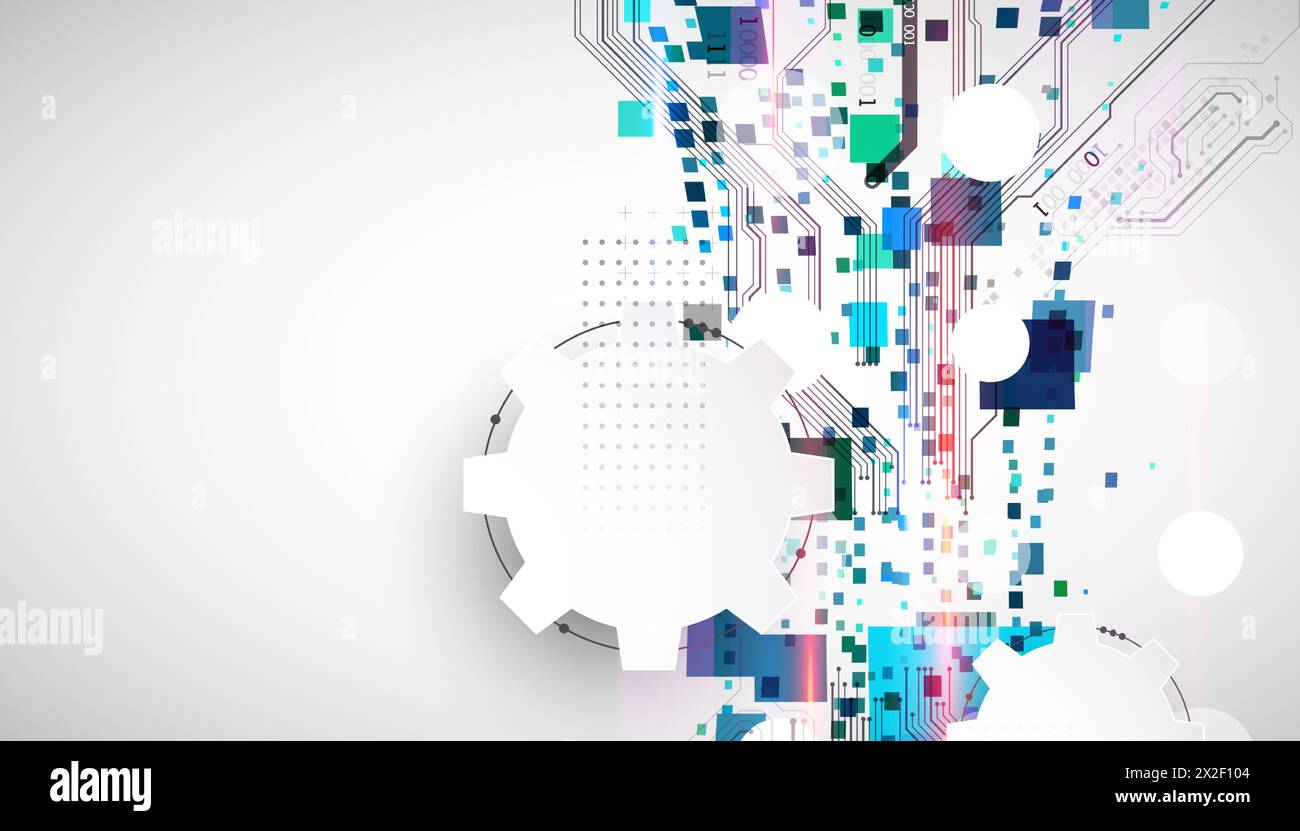 Fond technologique abstrait avec des carrés. Le travail se fait sur un fond gris avec des éléments lumineux. Illustration de Vecteur