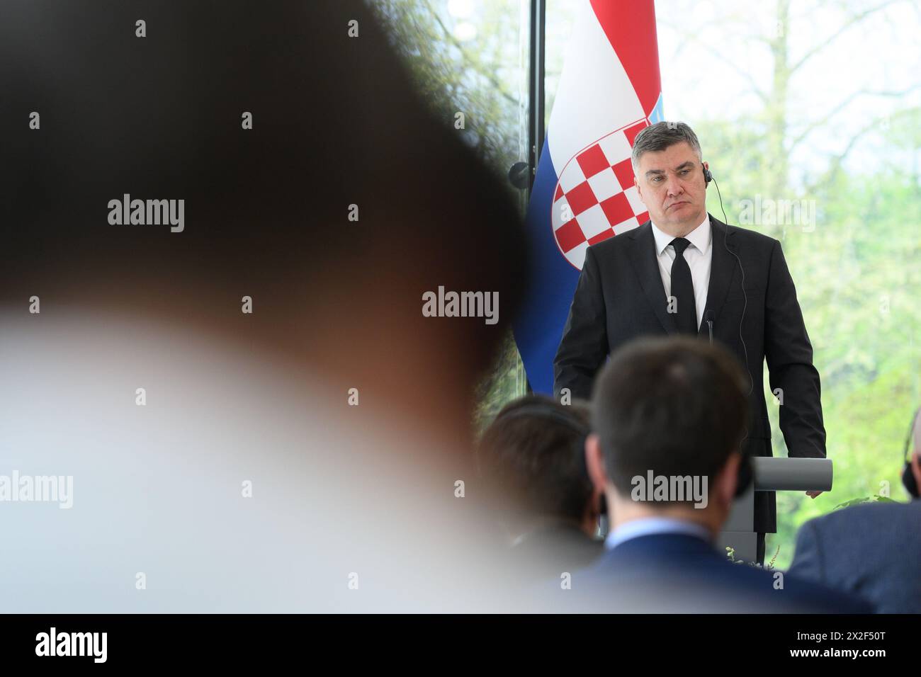 Brdo PRI Kranju, Slovénie. 22 avril 2024. Le Président de la Croatie Zoran Milanovic prononce une conférence de presse lors de la célébration du 20e anniversaire de l'adhésion de la Slovénie à l'Union européenne au château de Brdo près de Kranj en Slovénie, le 22 avril 2024. Photo : Davor Puklavec/PIXSELL crédit : Pixsell/Alamy Live News Banque D'Images