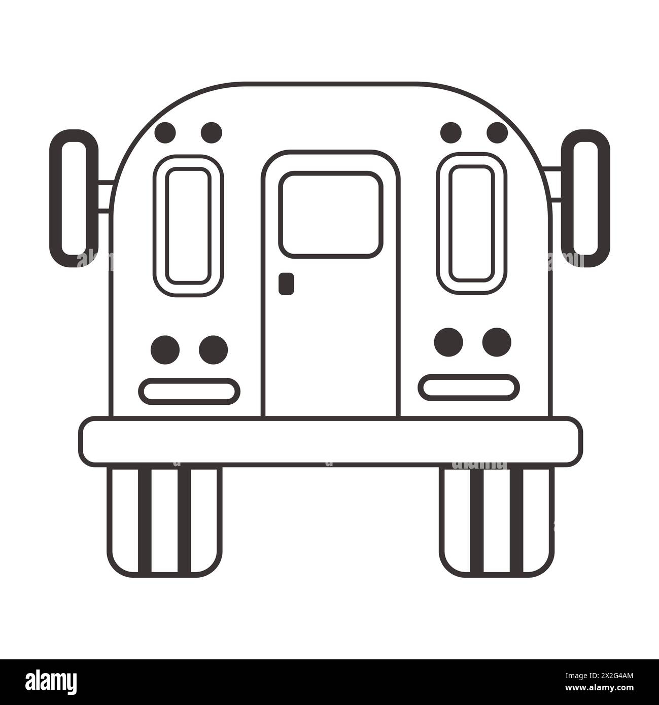 Vue de l'ensemble de l'arrière de l'autobus scolaire, isolé sur fond blanc. Illustration vectorielle plate. Banque D'Images