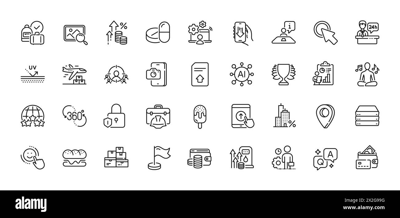 Bureau de réception, pack d'icônes de gonflage et de ligne de rapport. Pour l'application Web. Icônes de ligne. Vecteur Illustration de Vecteur