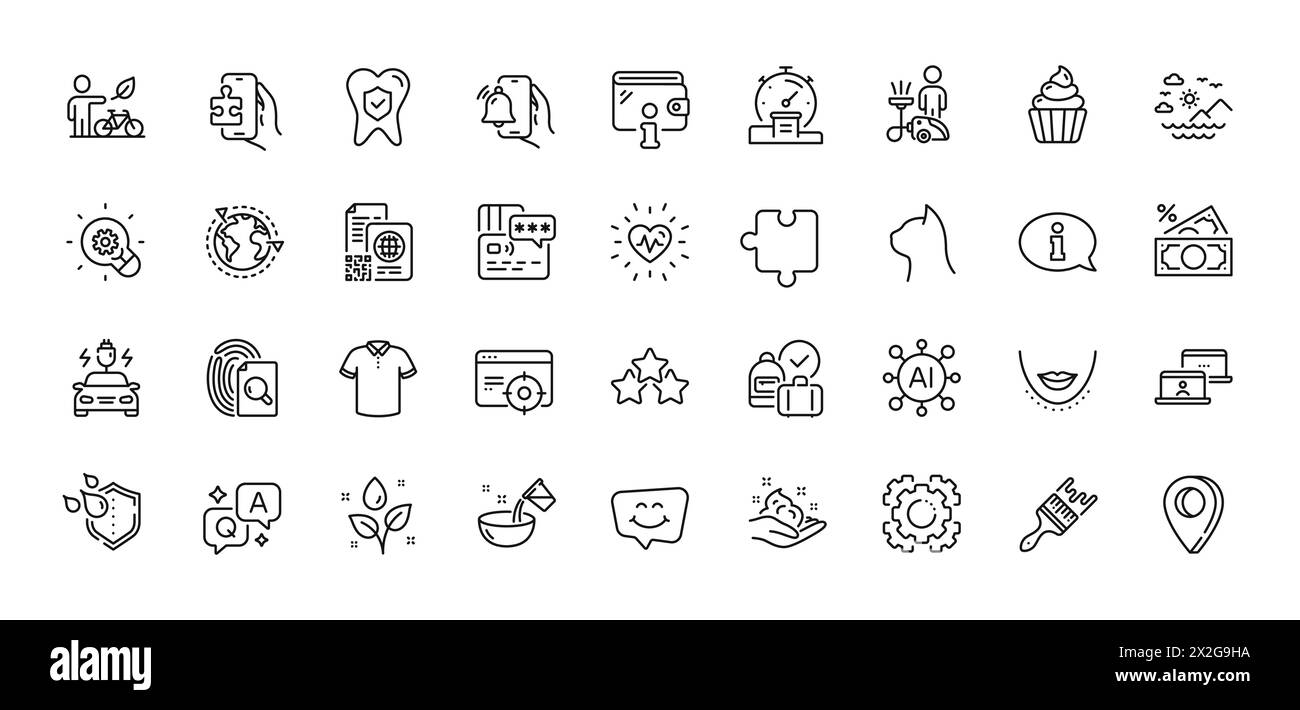 Chat souriant, pack d'icônes de ligne d'engrenage carte et Seo. Pour l'application Web. Icônes de ligne. Vecteur Illustration de Vecteur