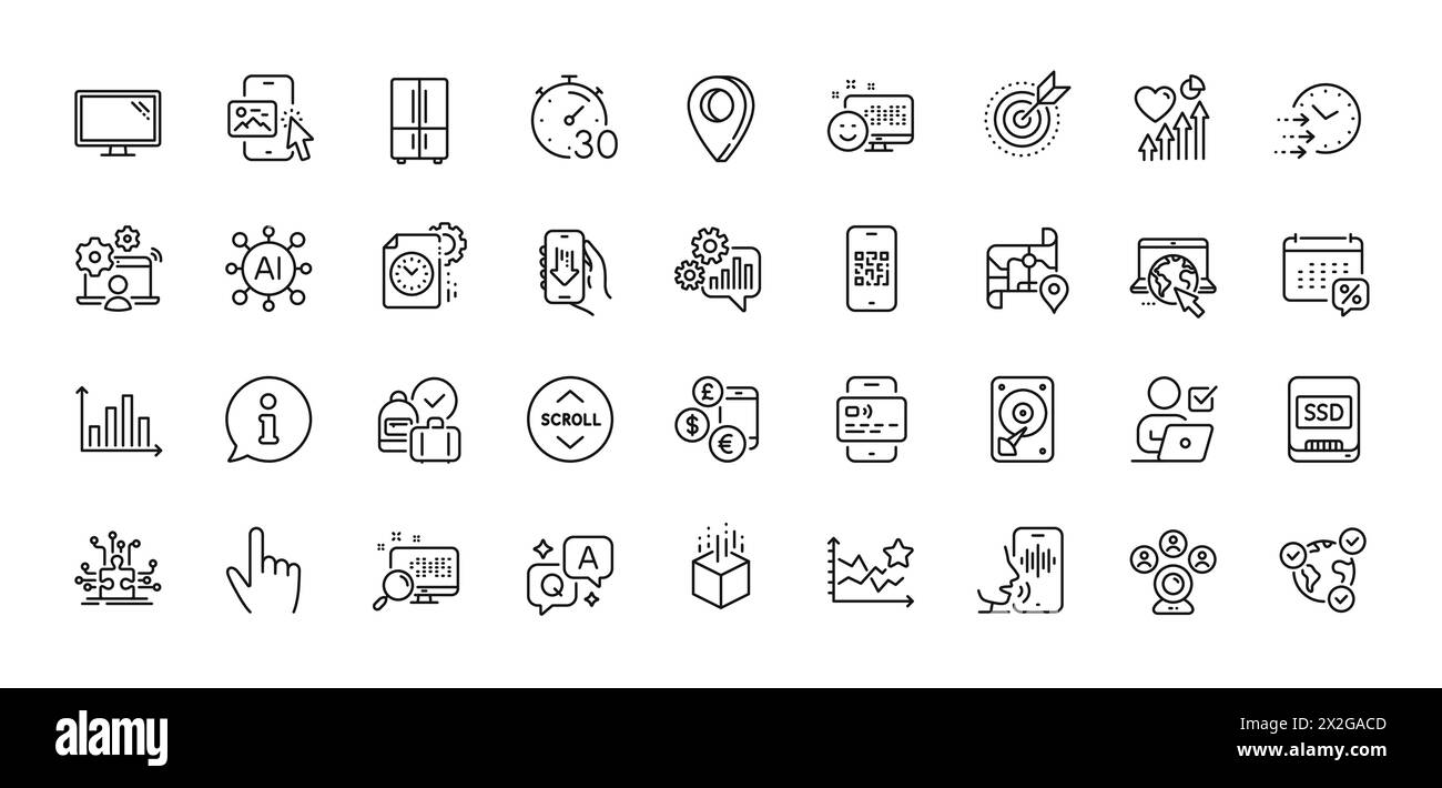 Pack d'icônes Internet, image de téléphone et ligne de battement de coeur. Pour l'application Web. Icônes de ligne. Vecteur Illustration de Vecteur