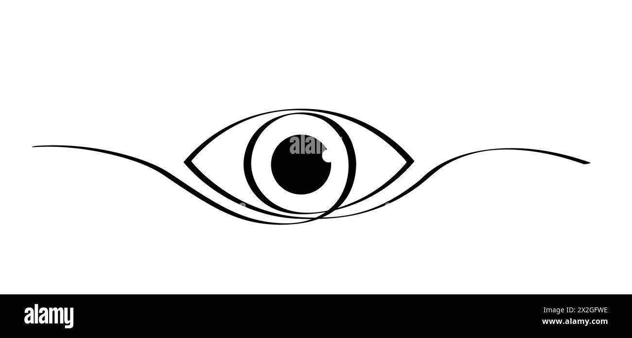 Motif de ligne d'oeil ouvert de dessin animé. icône ou logo de l'œil humain. Souriez les yeux et regardez signe. paupière, symbole de visage. Emoji et regarder. Yeux de vision. Dessin au trait Banque D'Images