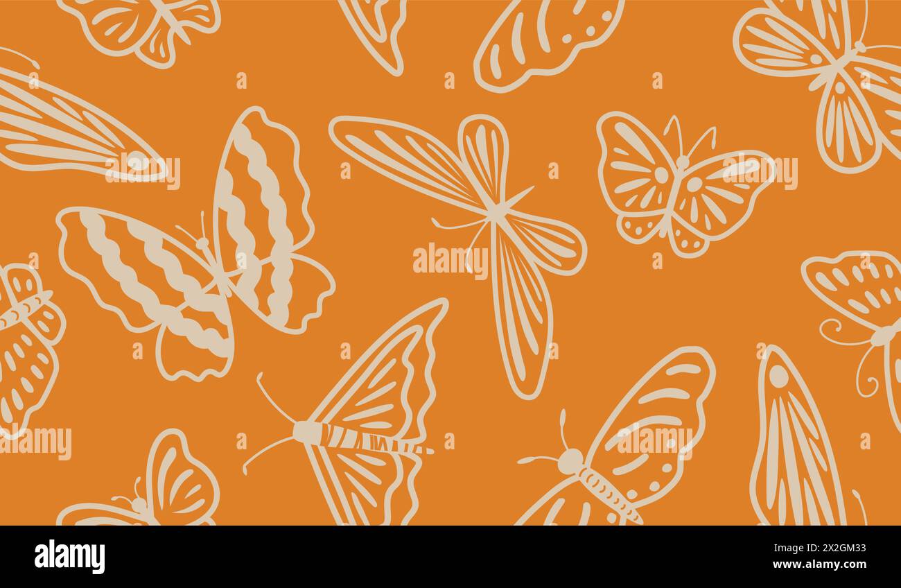 Modèle vectoriel sans couture avec des papillons mignons, idéal comme impression textile, papier d'emballage. Illustration vectorielle Illustration de Vecteur