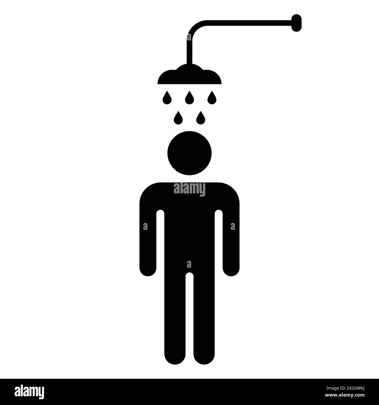 Icône douche. Homme se lavant sous la douche. Prendre ou prendre une douche. Silhouette noire humaine. Symbole vectoriel cabine de douche. Isolé sur fond blanc. Illustration de Vecteur