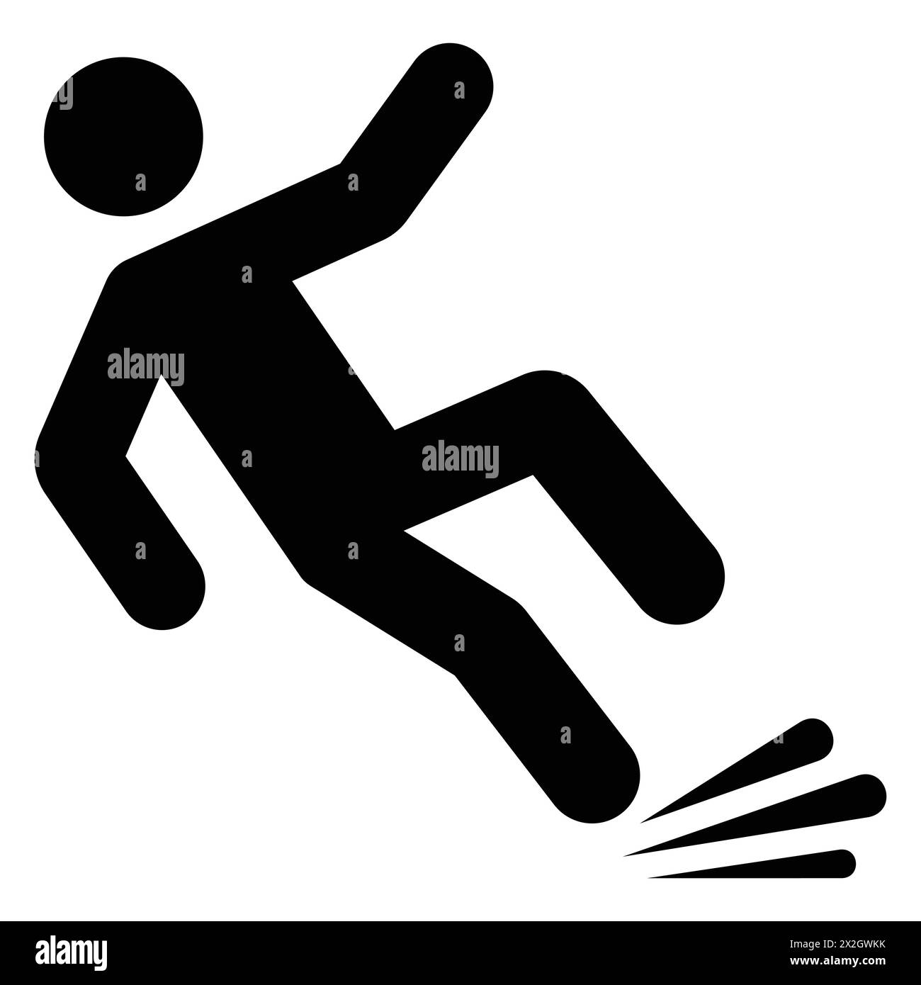 Icône de route de plancher glissant sur fond blanc. Pictogramme de silhouette noire de personne tombante. Danger de chute accident signe vectoriel eps. Signe attention sol mouillé. Illustration de Vecteur
