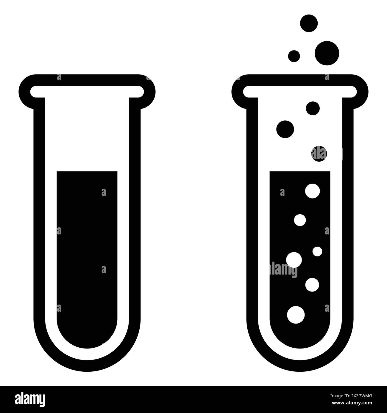 Jeu d'icônes de tube à essai en verre. Chimie, laboratoire et élément de conception médicale. Symbole de signe vectoriel noir de style simple. Illustration de Vecteur