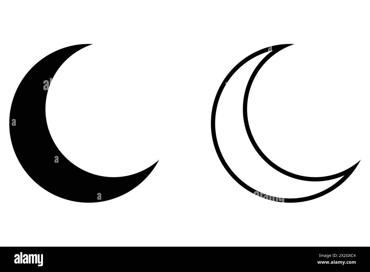 Ensemble silhouette de lune en croissant. Éléments du design lunaire. Le seul satellite naturel de la Terre. Contour de demi-lune et symbole de signe d'icône de vecteur rempli. Illustration de Vecteur