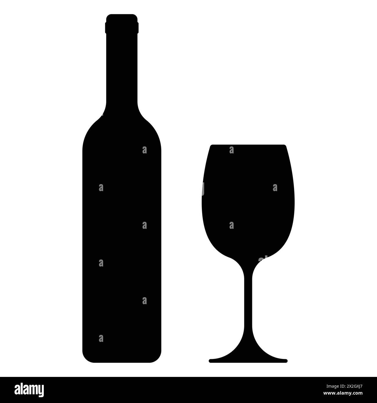 Bouteille de vin et silhouette en verre. Conception d'icône de barre. Symbole d'alcool. Illustration vectorielle. Isolé sur fond blanc. Illustration de Vecteur