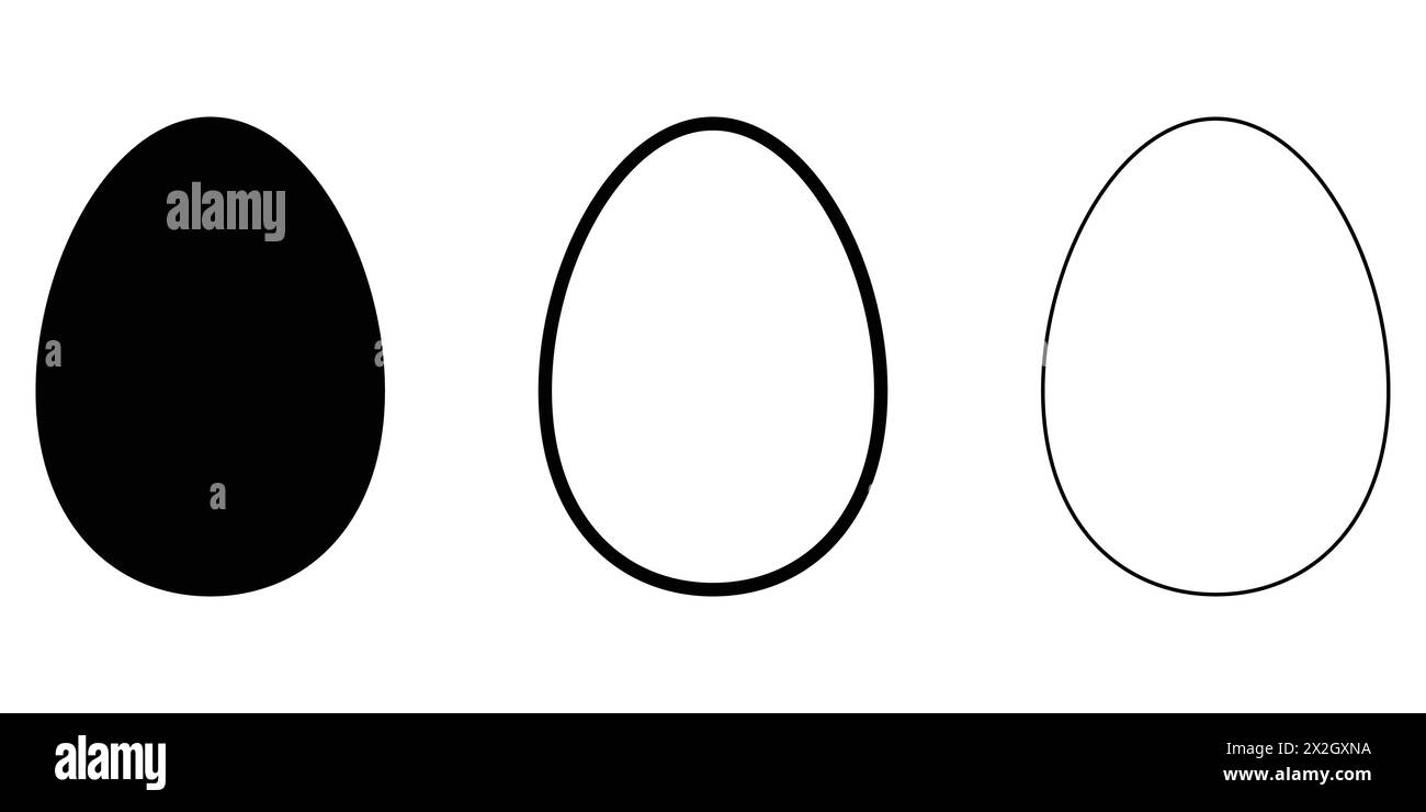 Ensemble de symboles vectoriels silhouette d'oeuf de poulet de Pâques. Motif icône de ligne noire. Logo vacances. Signe avril. Illustration de printemps isolé sur fond blanc. Illustration de Vecteur
