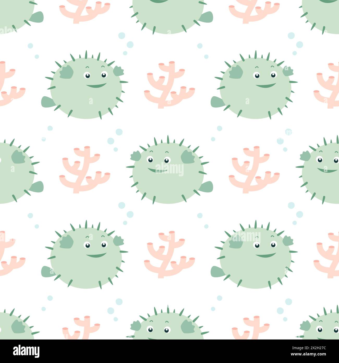 Motif sans couture simple avec des créatures marines. Poisson fugu. Vecteur. Illustration de Vecteur