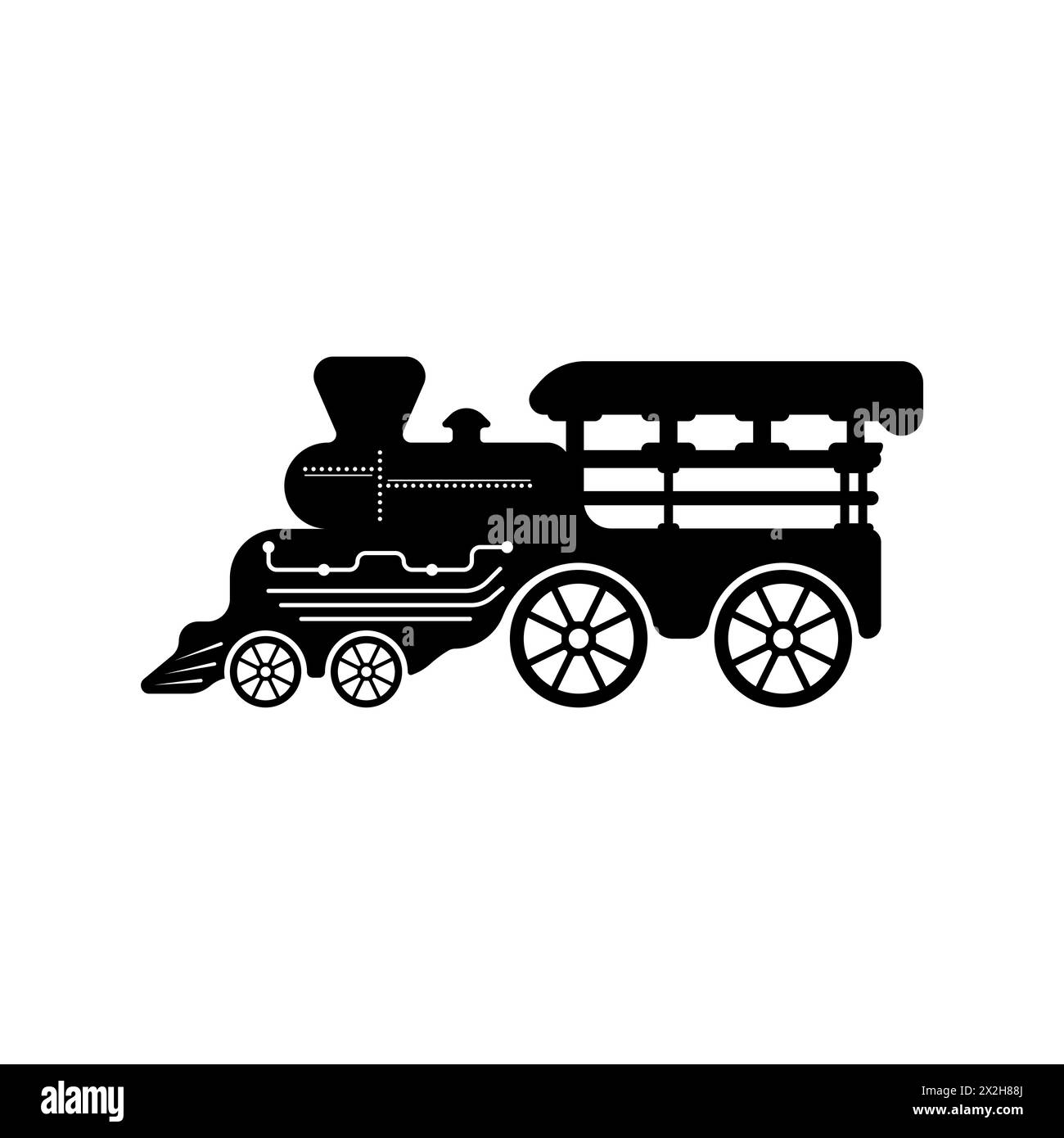 Vecteur de train de vapeur vintage. Logo de l'icône de chemin de fer. Icône noire du premier train. Illustration vectorielle. Illustration de Vecteur