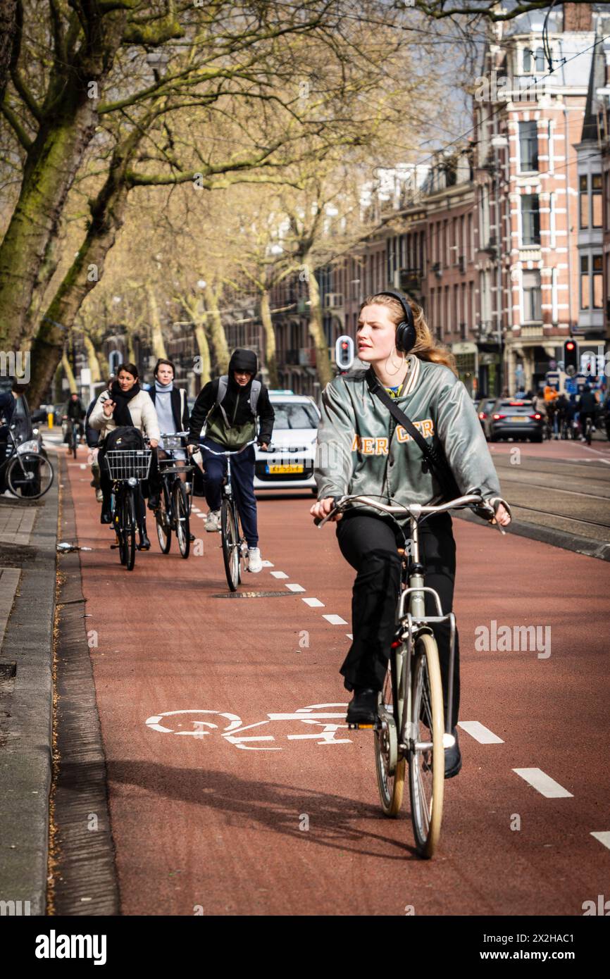 Piste cyclable, quartier de Pijp, Amsterdam, pays-Bas Banque D'Images