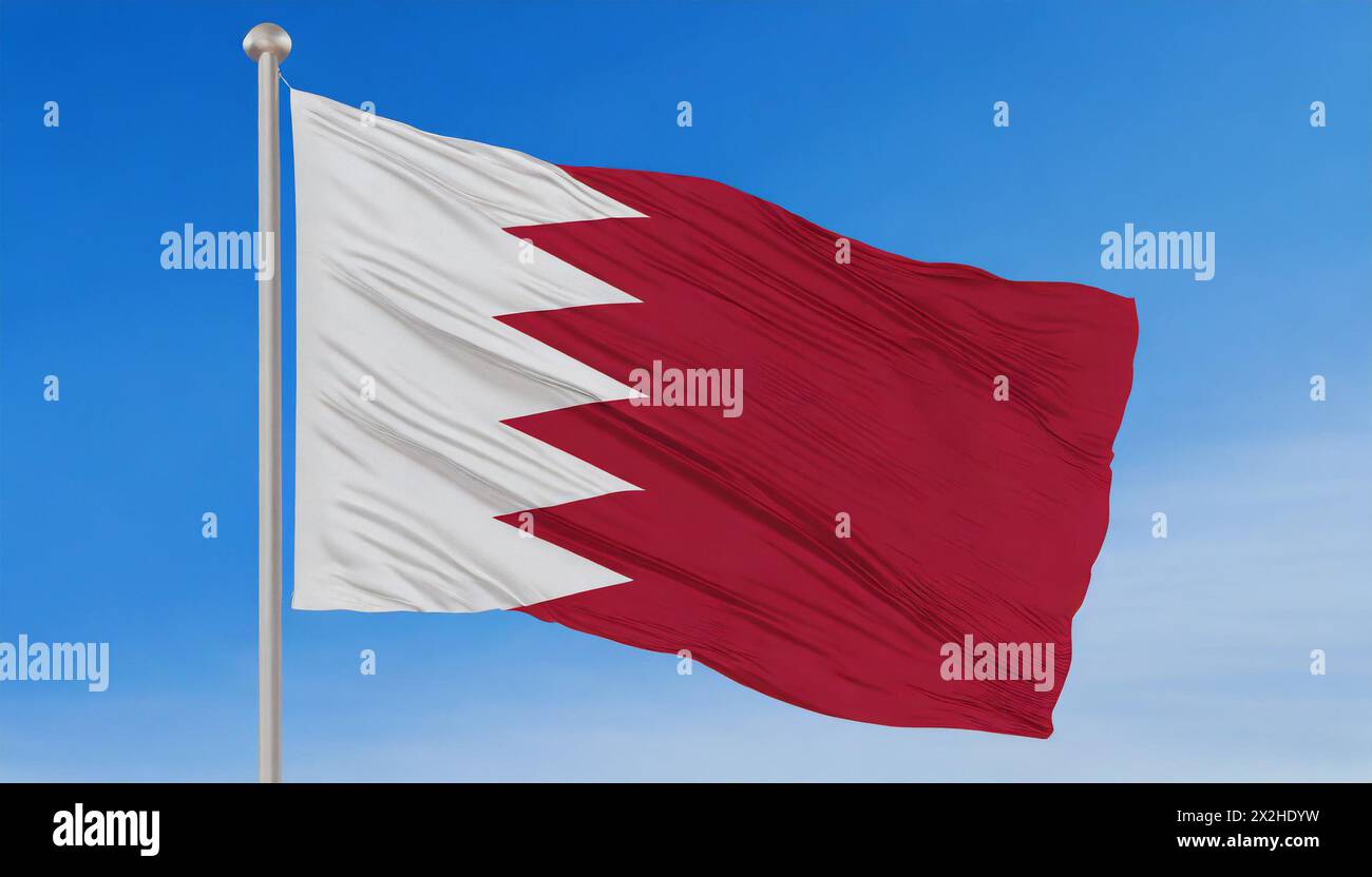 Die Fahne von Bahrein flattert im Wind, isoliert gegen blauer Himmel Banque D'Images