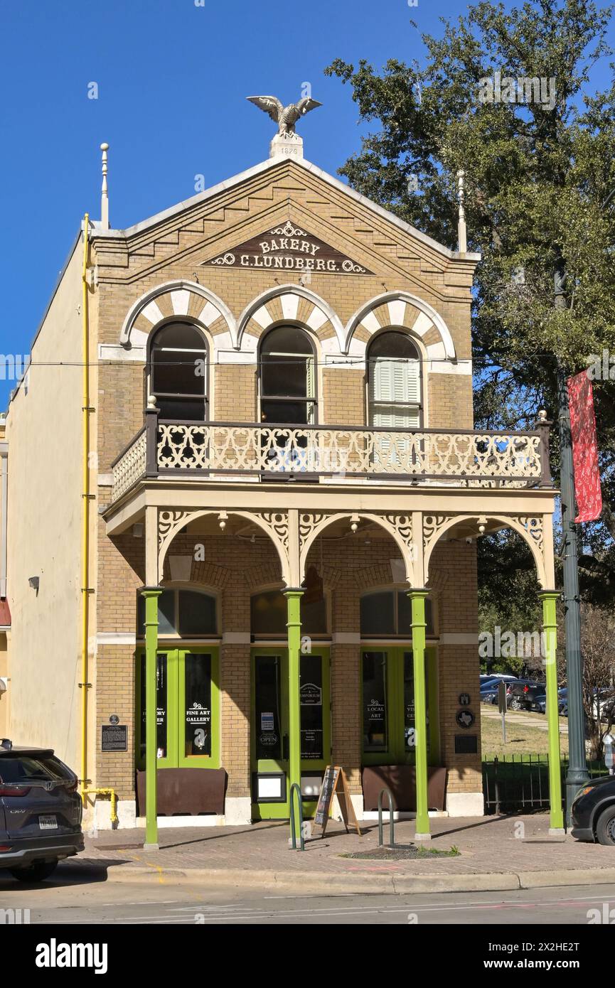 Austin, Texas, États-Unis - 9 février 2023 : vue extérieure de la vieille boulangerie sur Congress Avenue, qui est maintenant une galerie d'art. Banque D'Images