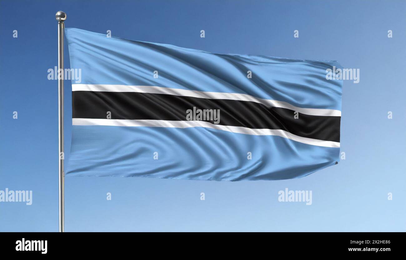 Die Fahne von Botswana flattert im Wind, isoliert gegen blauer Himmel Banque D'Images