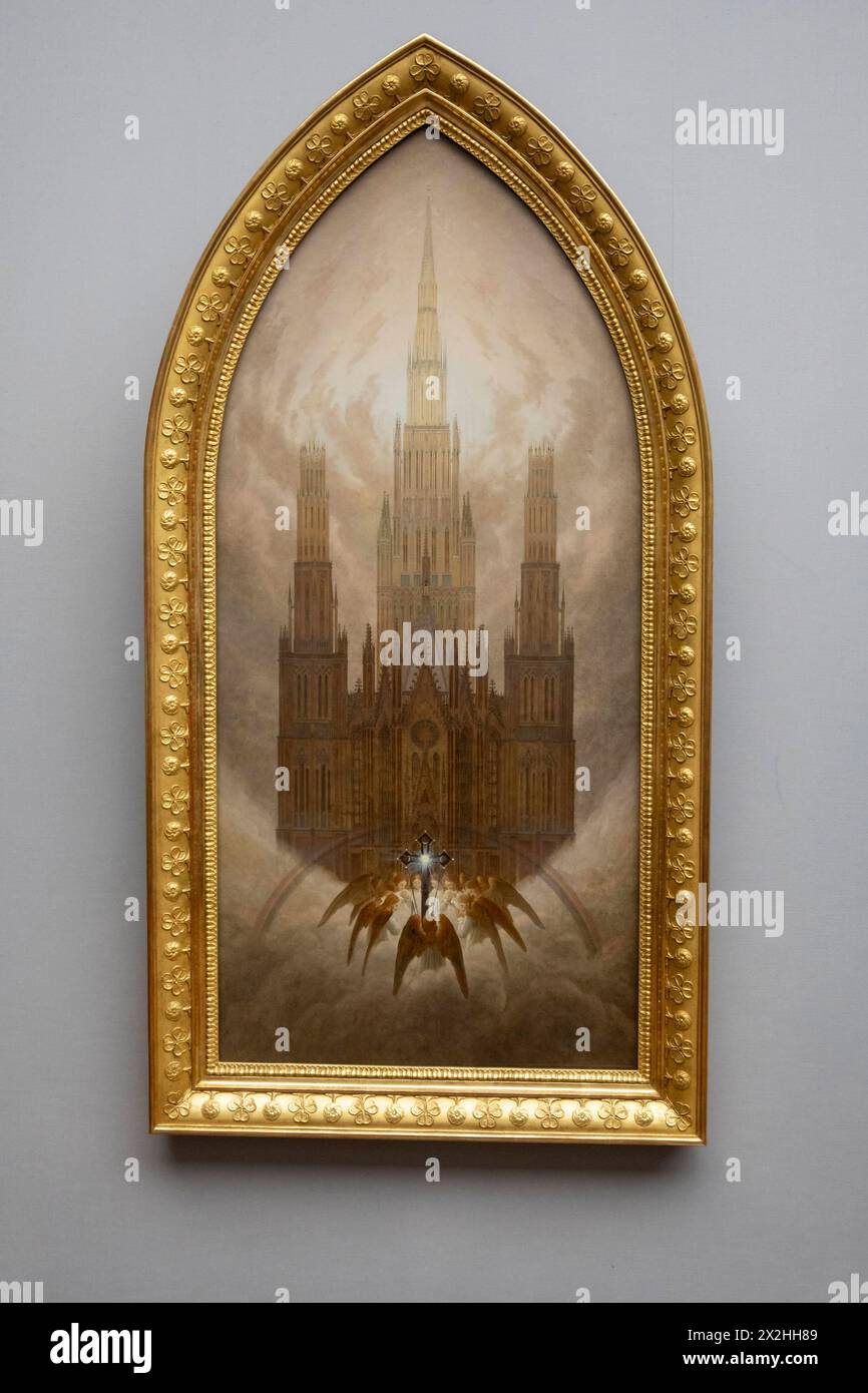 Oelgemaelde Die Kathedrale des musées Georg Schaefer Schweinfurt, Sonderausstellung unendliche Landschaften vom Maler der Romantik Caspar David Friedrich, in der Alten Nationalgalerie, Hochformat, AM 19.04.2024 in Berlin Mitte, nur fuer redaktionelle Zwecke, Editorial use only Alte Nationaletc - Berlin *** Oelgemaelde la cathédrale du Musée Georg Schaefer Schaefer Schweinfurt exposition spéciale paysages infinis du peintre romantique Caspar David Friedrich, dans l'Alte Nationalgalerie, format portrait, le 19 04 2024 à Berlin Mitte, pour usage éditorial exclusif, usage éditorial exclusif Alte Nat Banque D'Images