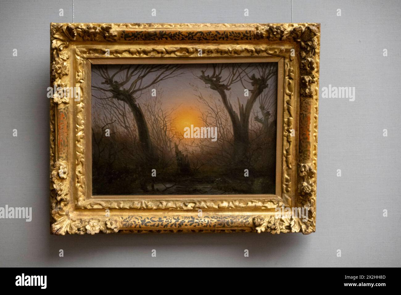 Oelgemaelde Weidengebuesch BEI tiefstehender sonne vom Frankfurter Goethemuseum, Sonderausstellung unendliche Landschaften vom Maler der Romantik Caspar David Friedrich, in der Alten Nationalgalerie, Querformat, am 19.04.2024 in Berlin Mitte, nur fuer redaktionelle Zwecke, usage éditorial uniquement Alte Nationalgalerie etc - Berlin *** peinture à l'huile de saules en soleil bas du Goethemuseum de Francfort, exposition spéciale paysages infinis par le peintre romantique Caspar David Friedrich, dans l'Alte Nationalgalerie, format paysage, le 19 04 2024 à Berlin Mitte, uniquement pour usage éditorial, Editori Banque D'Images