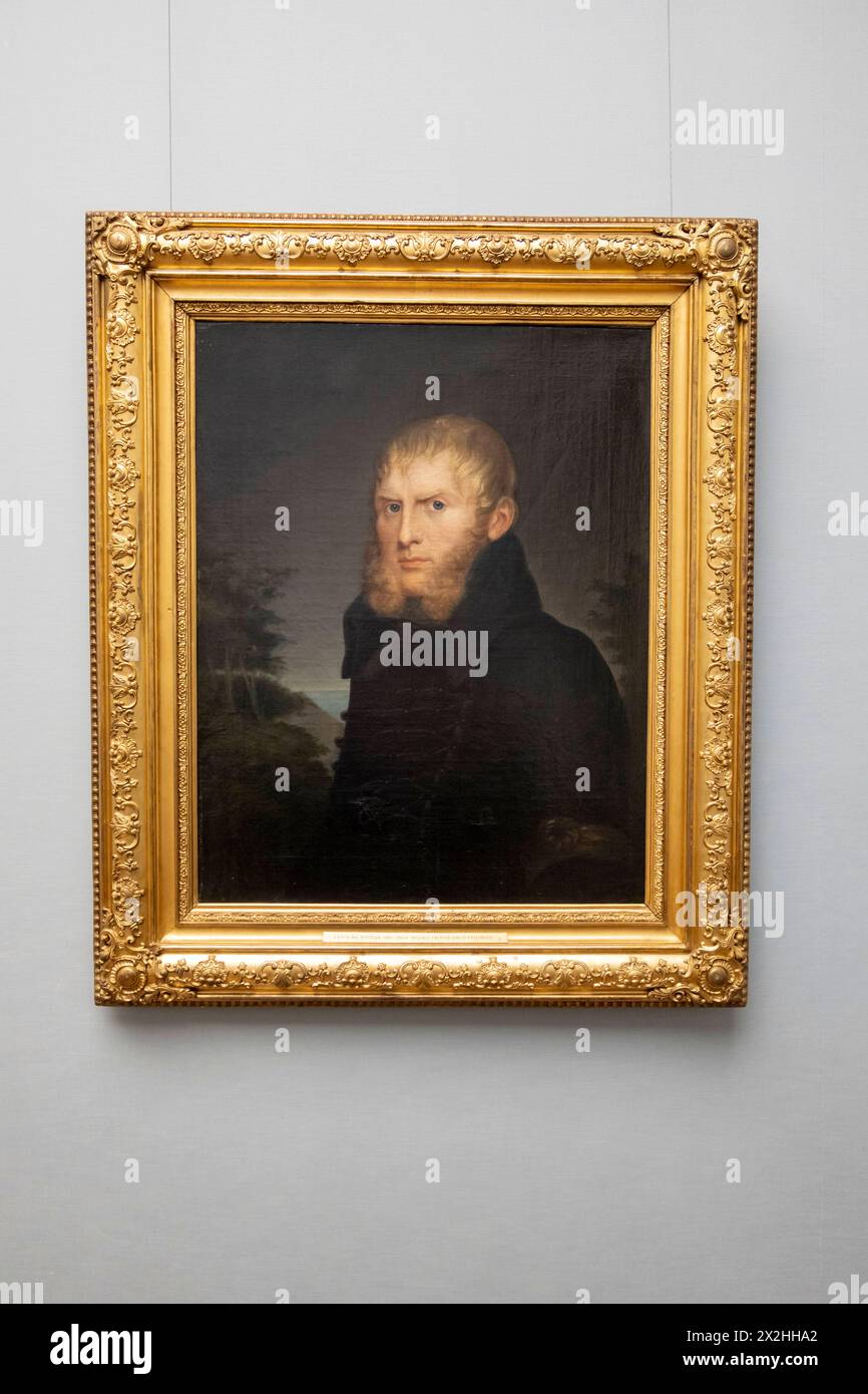 Oelgemaelde Bildnis des Malers Caspar David Friedrich von Caroline Bardua, Sonderausstellung unendliche Landschaften vom Maler der Romantik Caspar David Friedrich, in der Alten Nationalgalerie, Hochformat, AM 19.04.2024 in Berlin Mitte, nur fuer redaktionelle Zwecke, usage éditorial exclusif Alte Nationalgalerie etc - Berlin *** peinture à l'huile Portrait du peintre Caspar David Friedrich par Caroline Bardua, exposition spéciale paysages infinis par le peintre romantique Caspar David Friedrich, dans l'Alte Nationalgalerie, format portrait, le 19 04 2024 à Berlin Mitte, uniquement pour usage éditorial, Editori Banque D'Images