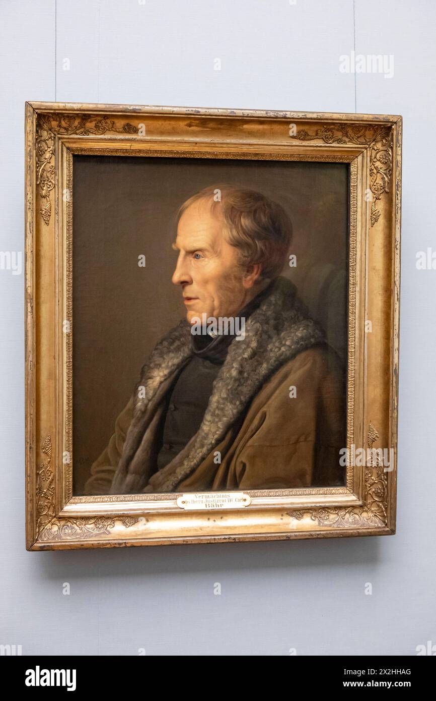 Oelgemaelde Bildnis des Malers Caspar David Friedrich von Carl Johann Baehr vom Albertinum Dresden, Sonderausstellung unendliche Landschaften vom Maler der Romantik Caspar David Friedrich, in der Alten Nationalgalerie, Hochformat, AM 19.04.2024 in Berlin Mitte, nur fuer redaktionelle Zwecke, usage éditorial exclusif Alte Nationalgalerie etc - Berlin *** peinture à l'huile Portrait du peintre Caspar David Friedrich par Carl Johann Baehr de l'Albertinum Dresde, exposition spéciale paysages infinis par le peintre romantique Caspar David Friedrich, dans l'Alte Nationalgalerie, format portrait, sur 19 0 Banque D'Images