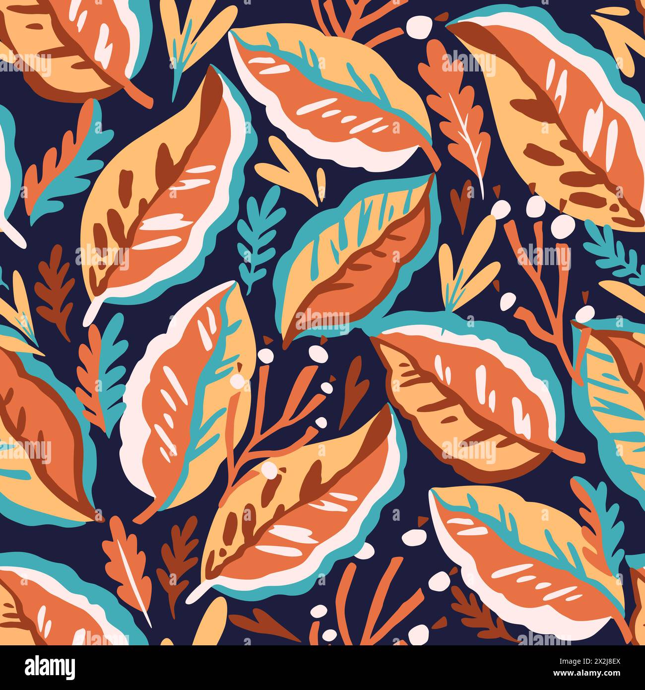 Motif botanique doodle coloré. Impression vectorielle avec des éléments végétaux simples dessinés à la main Illustration de Vecteur