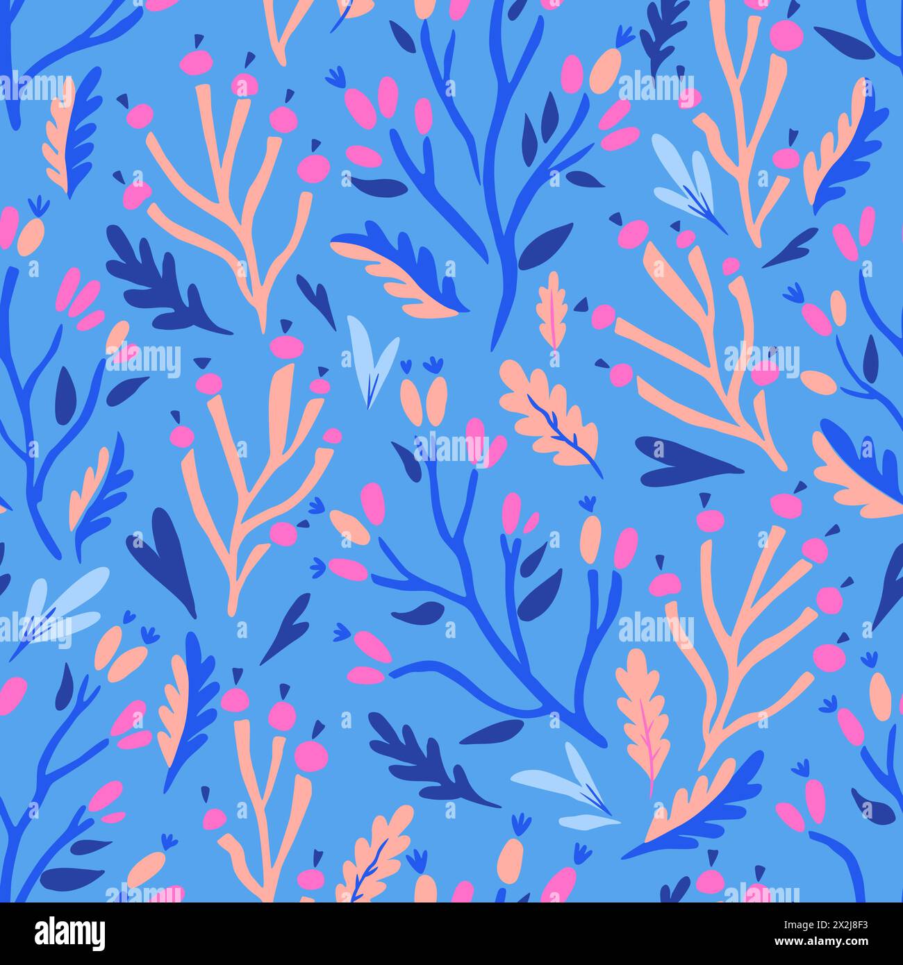 Motif botanique doodle coloré. Impression vectorielle avec des éléments végétaux simples dessinés à la main Illustration de Vecteur