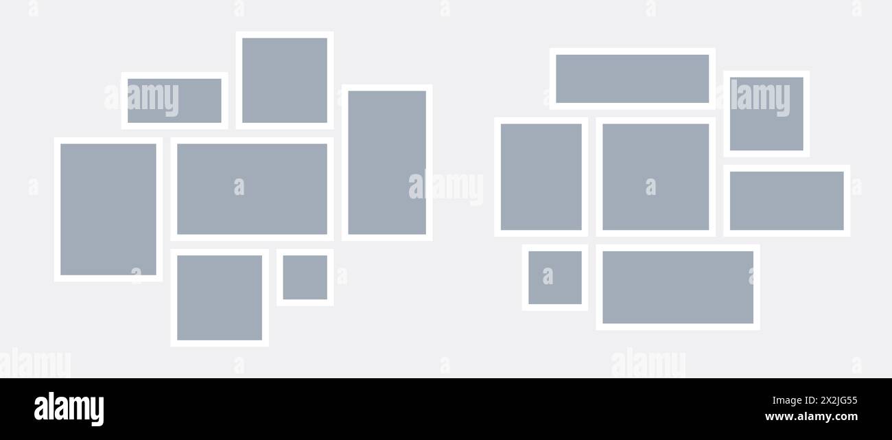 Modèles de tableau d'humeur ou de grille d'image. Arrangement de collage d'art mosaïque. Composition horizontale de cadres photo. Conceptions de disposition de galerie murale pour la présentation, affiche, maquette, bannière, flyer, livret. Vecteur Illustration de Vecteur