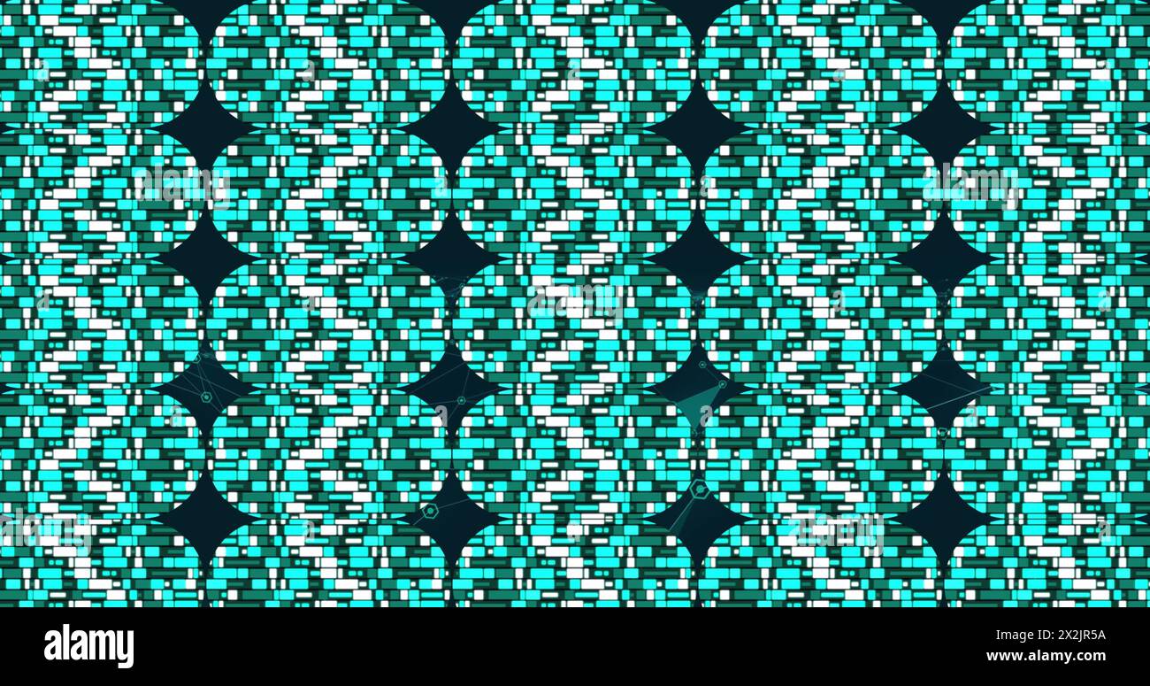 Image de cercles avec des carrés verts et blancs sur fond noir Banque D'Images