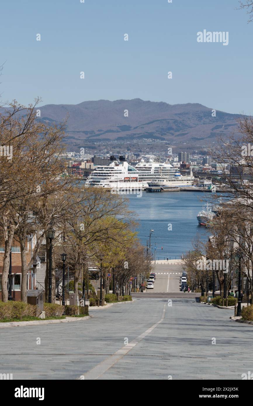 Vue du port de Hakodate depuis la route de Hachimanzaka au printemps Hookkaido Japon Banque D'Images