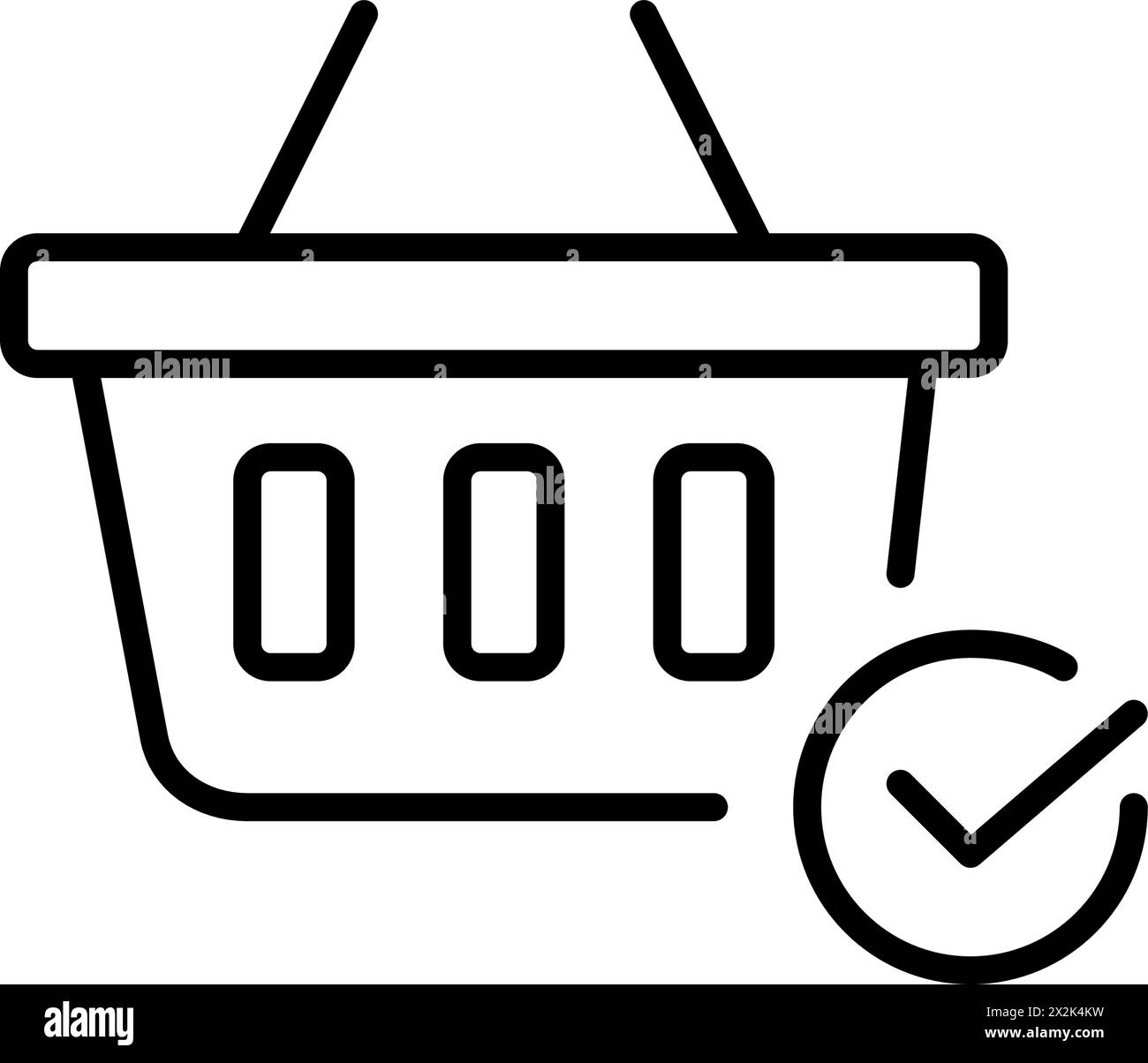 Panier avec symbole de coche. les articles ajoutés sont automatiquement sélectionnés dans une liste d'achats ou marqués comme achetés. Vecteur Illustration de Vecteur